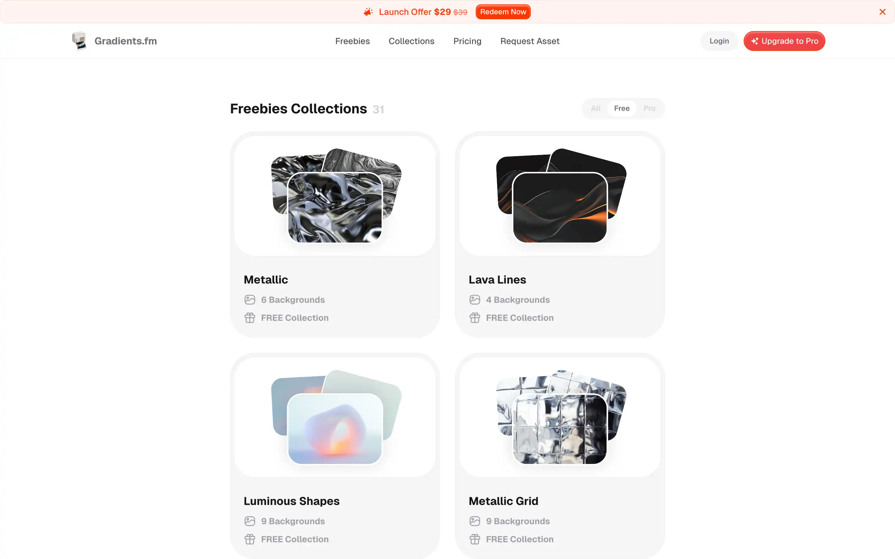 Gradient backgrounds collection on Gradients.fm website.