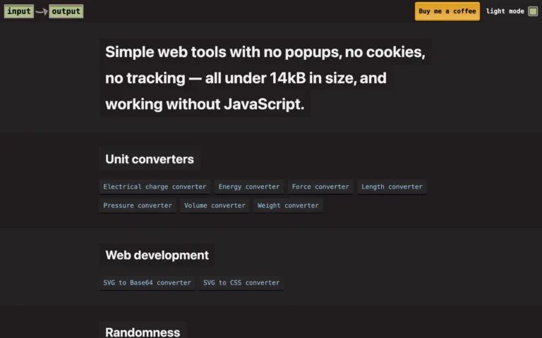 Simple web tools with no popups, no cookies, no tracking