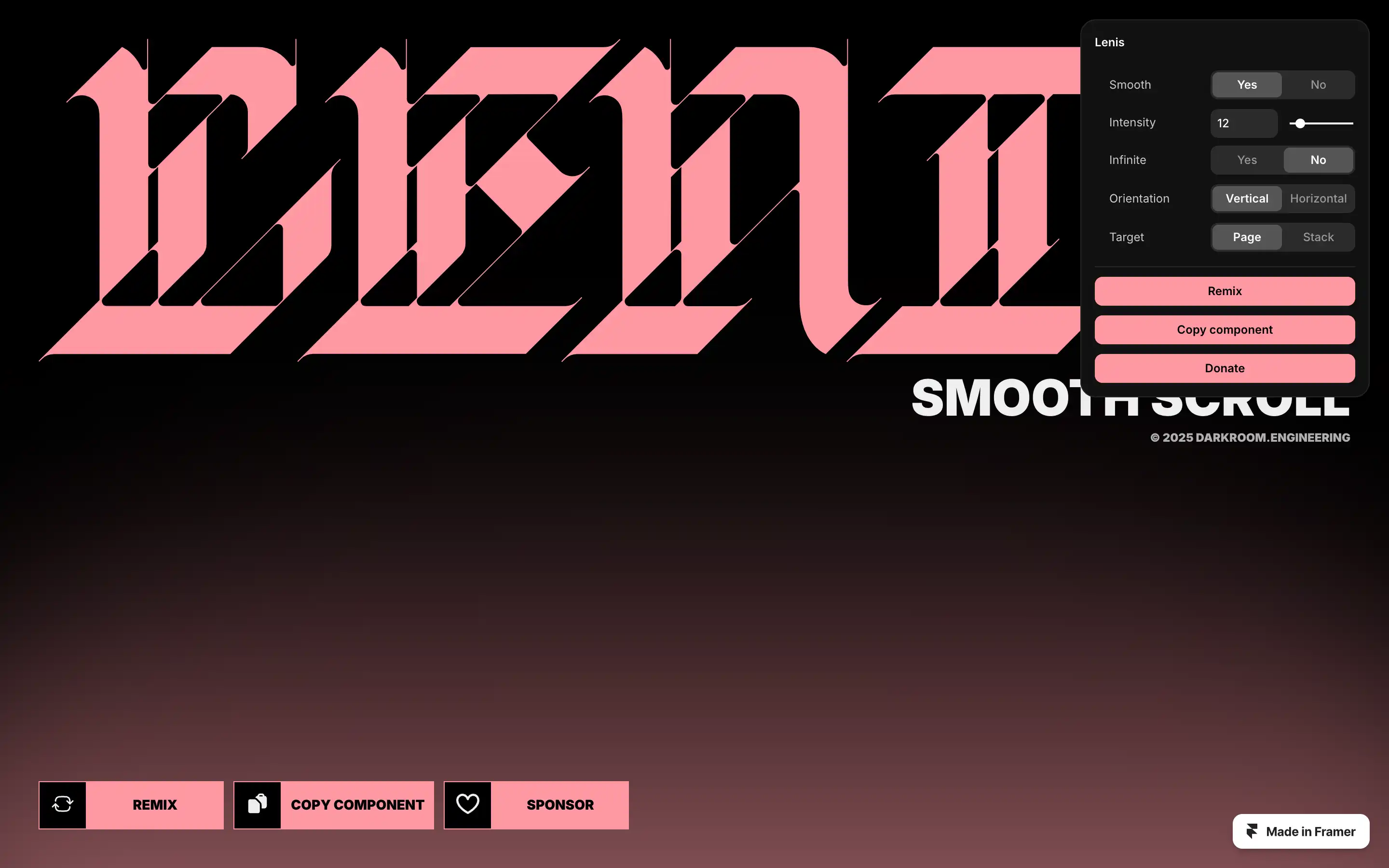 Lenis smooth scroll interface settings.