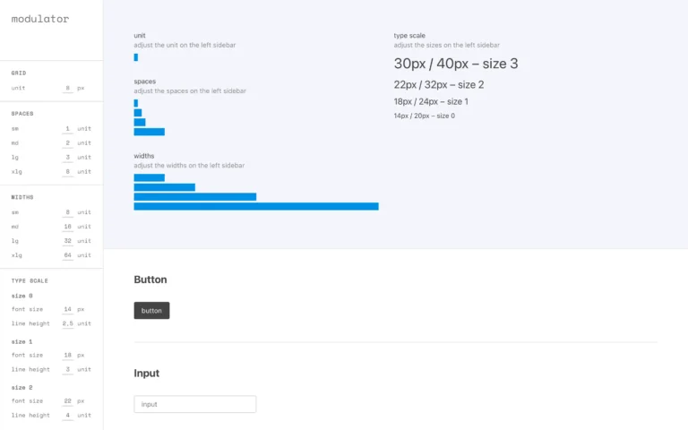 Modulator – visually adjust and preview spacing, sizing, and typography systems