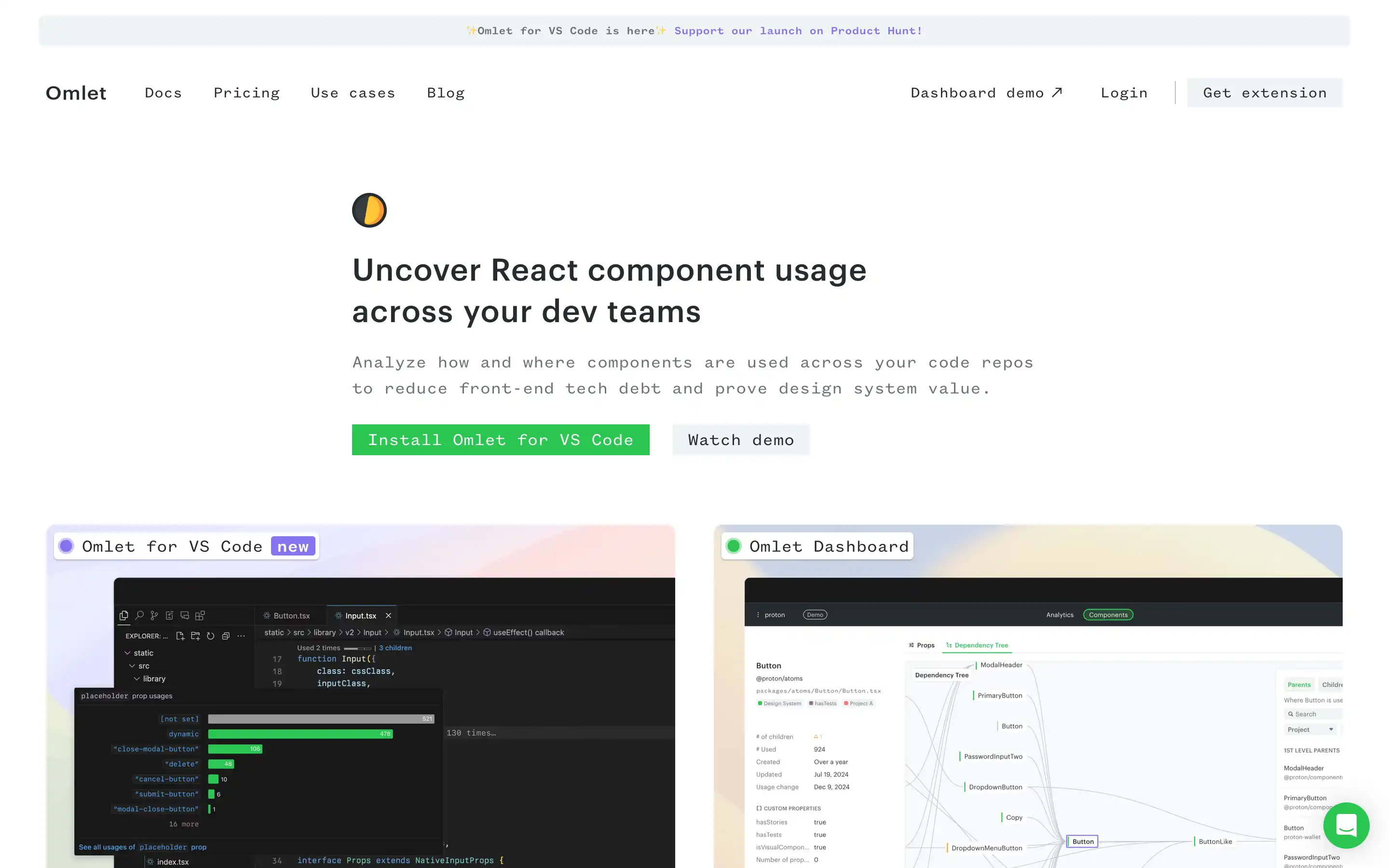 Omlet tool for analyzing React component usage.