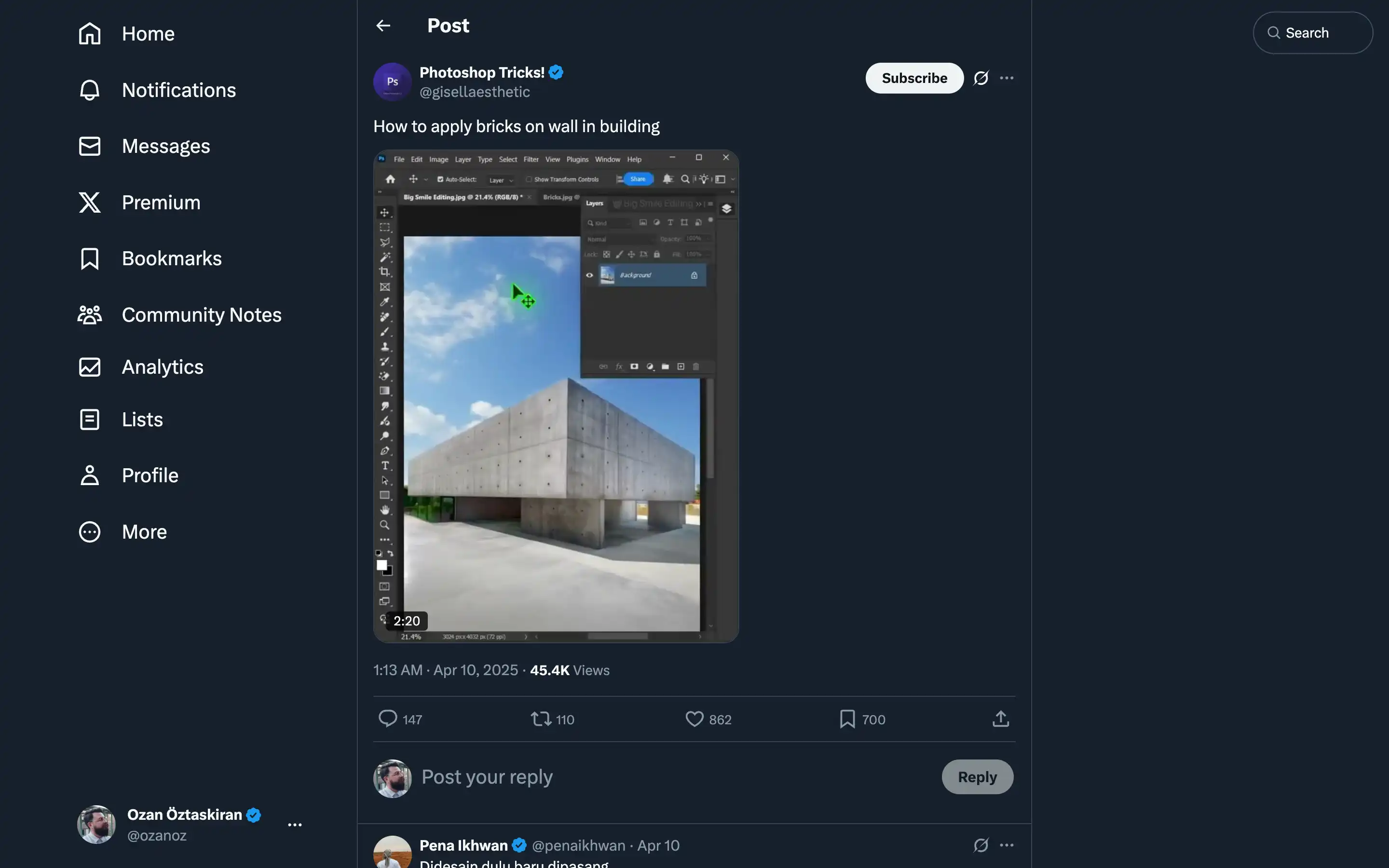 Photoshop tutorial applying bricks to building wall