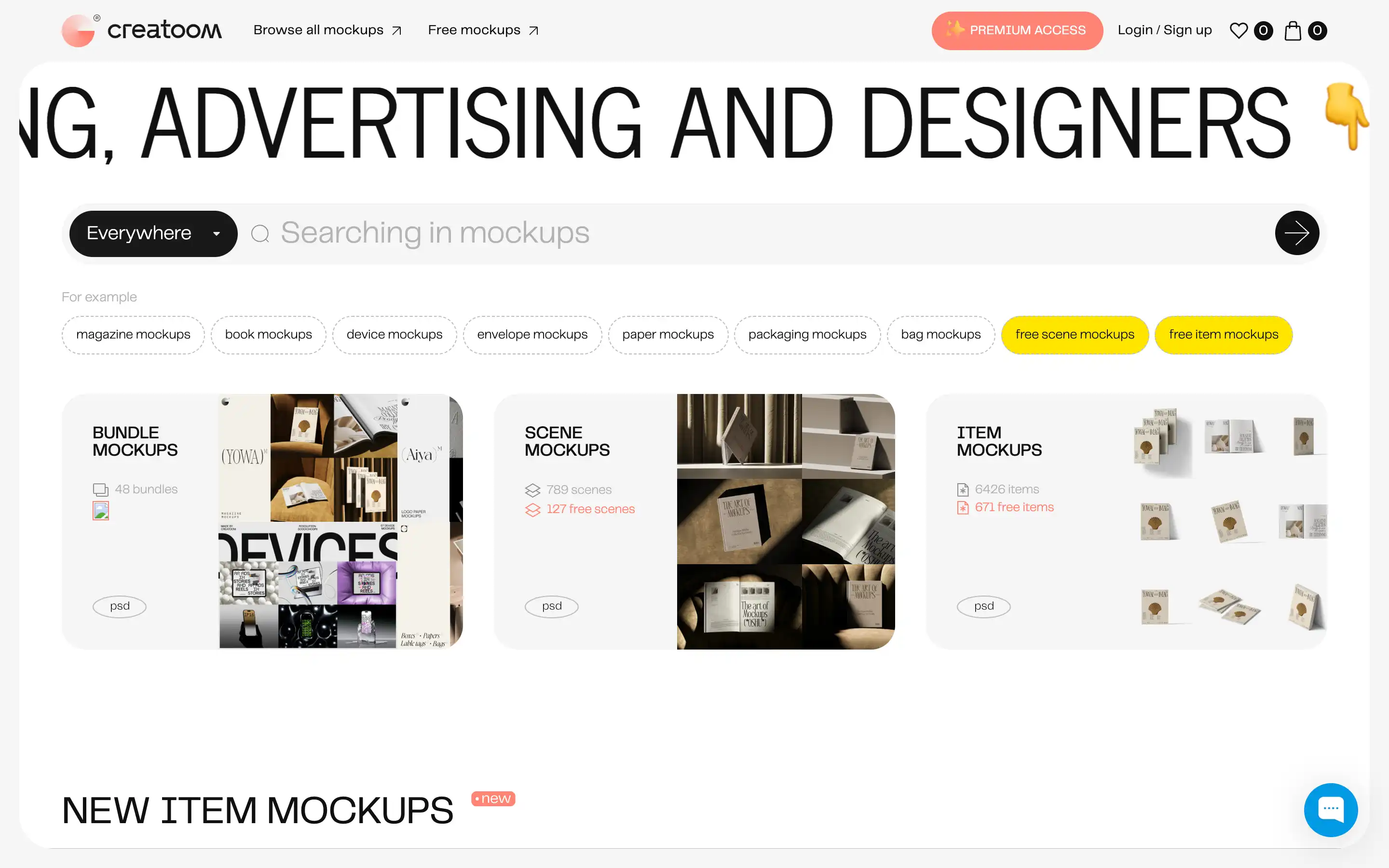 Mockup design website for creatives and designers.