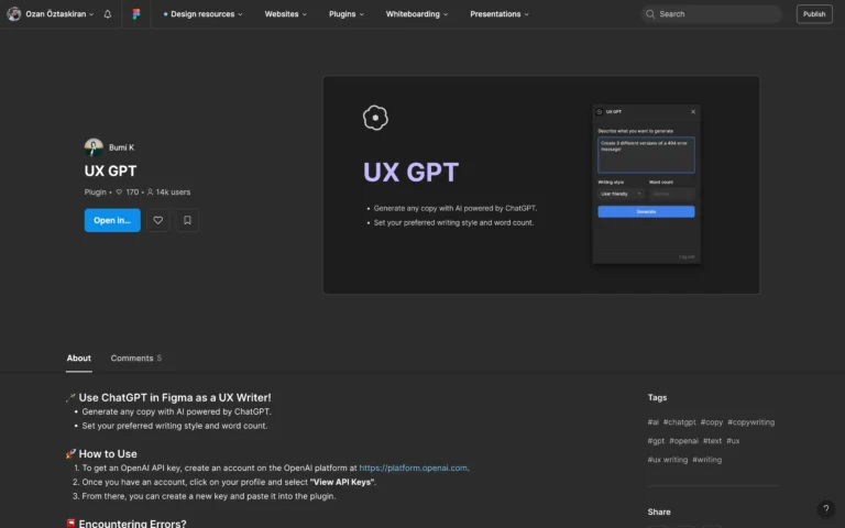 UX GPT – Use ChatGPT in Figma as a UX Writer