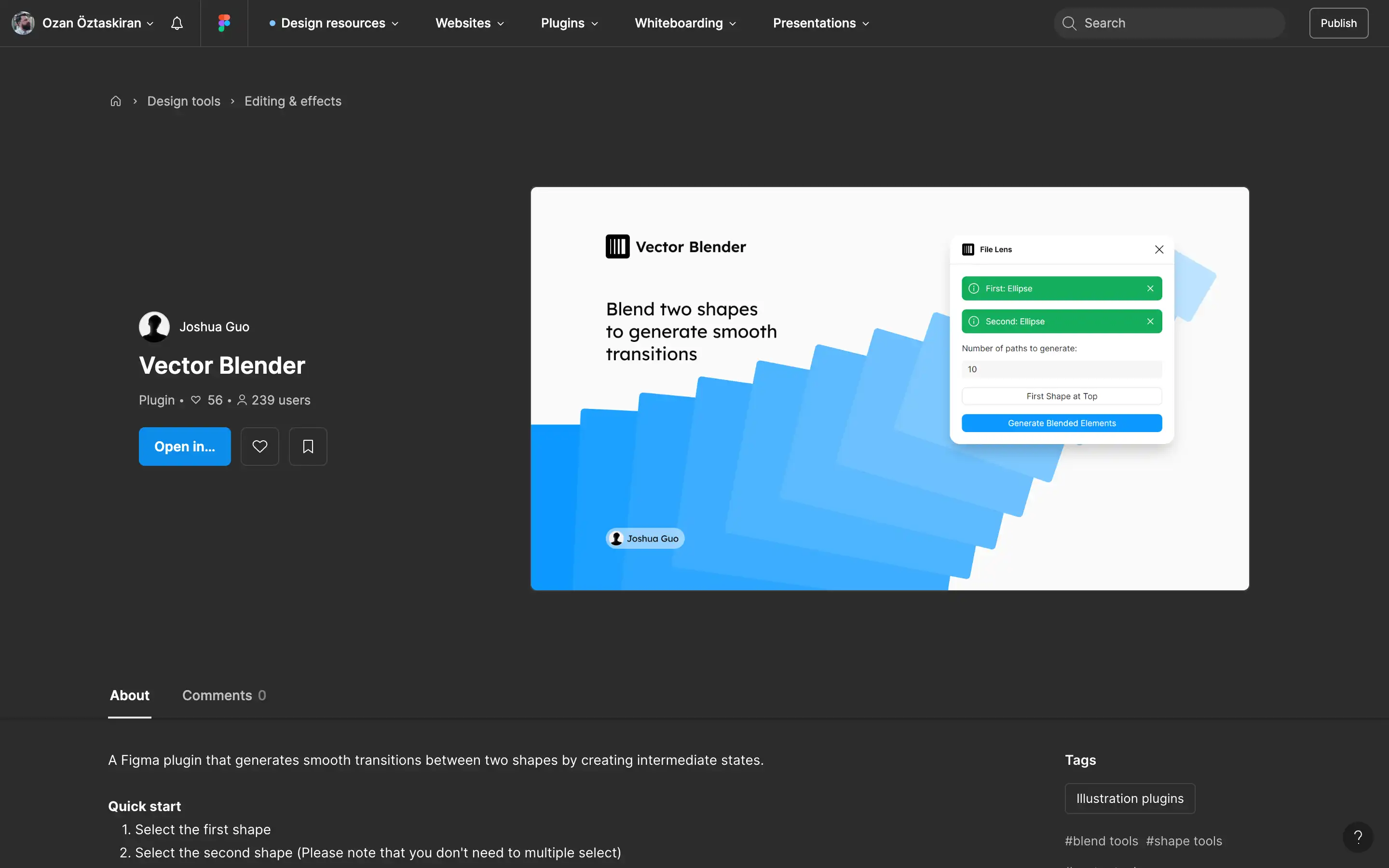 Figma plugin blends shapes for smooth transitions.