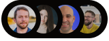 Four people smiling in circular profile photos.