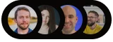 Four people smiling in circular profile photos.