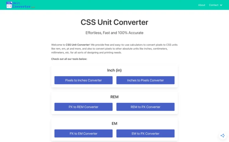 CSS Unit Converter – free calculators to convert pixels to CSS units