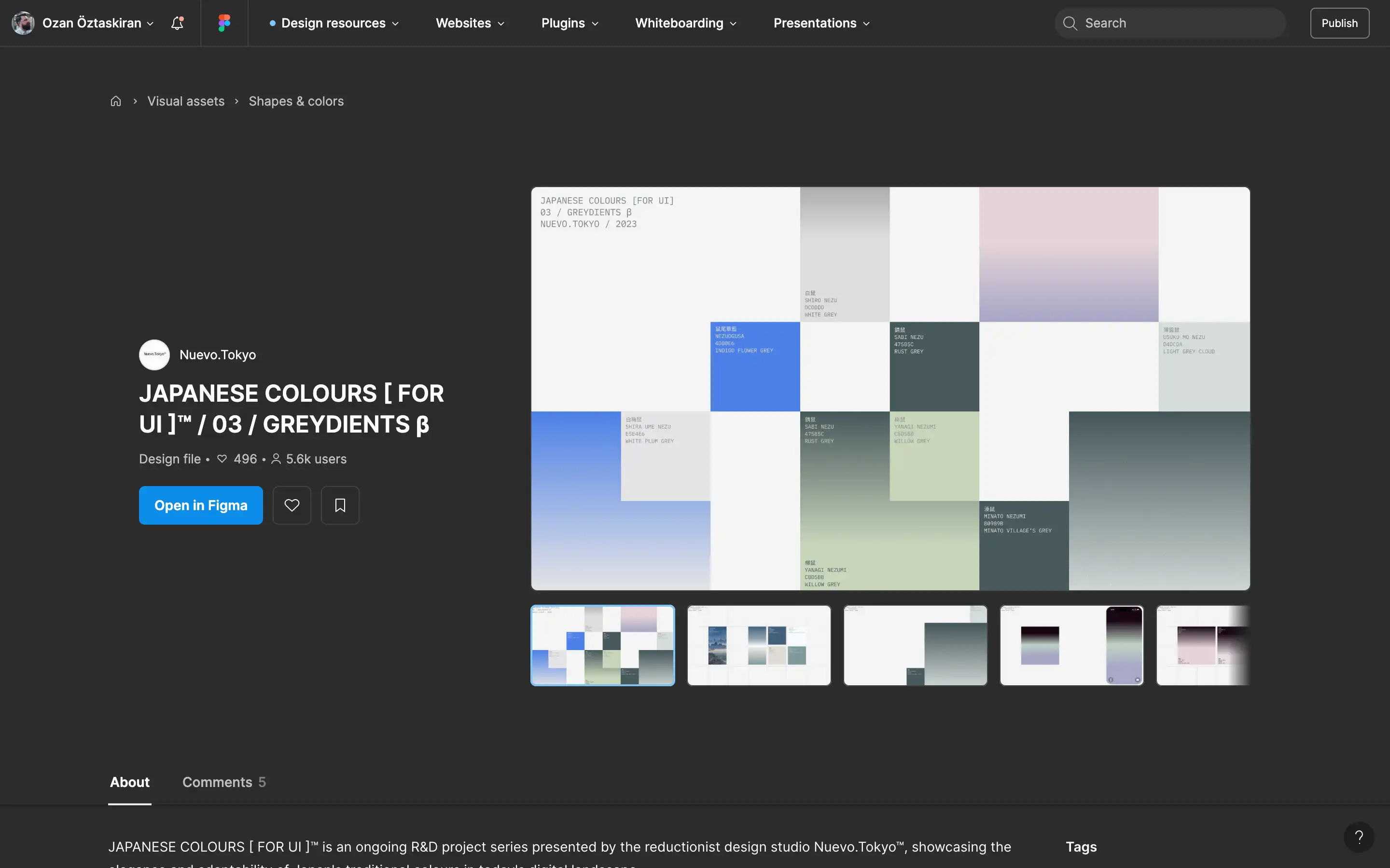 Japanese color palette for UI design in Figma.