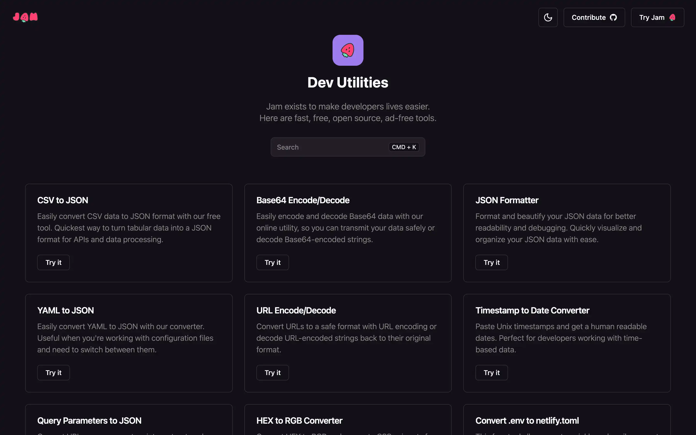 Jam Dev Utilities: Free online developer tools.