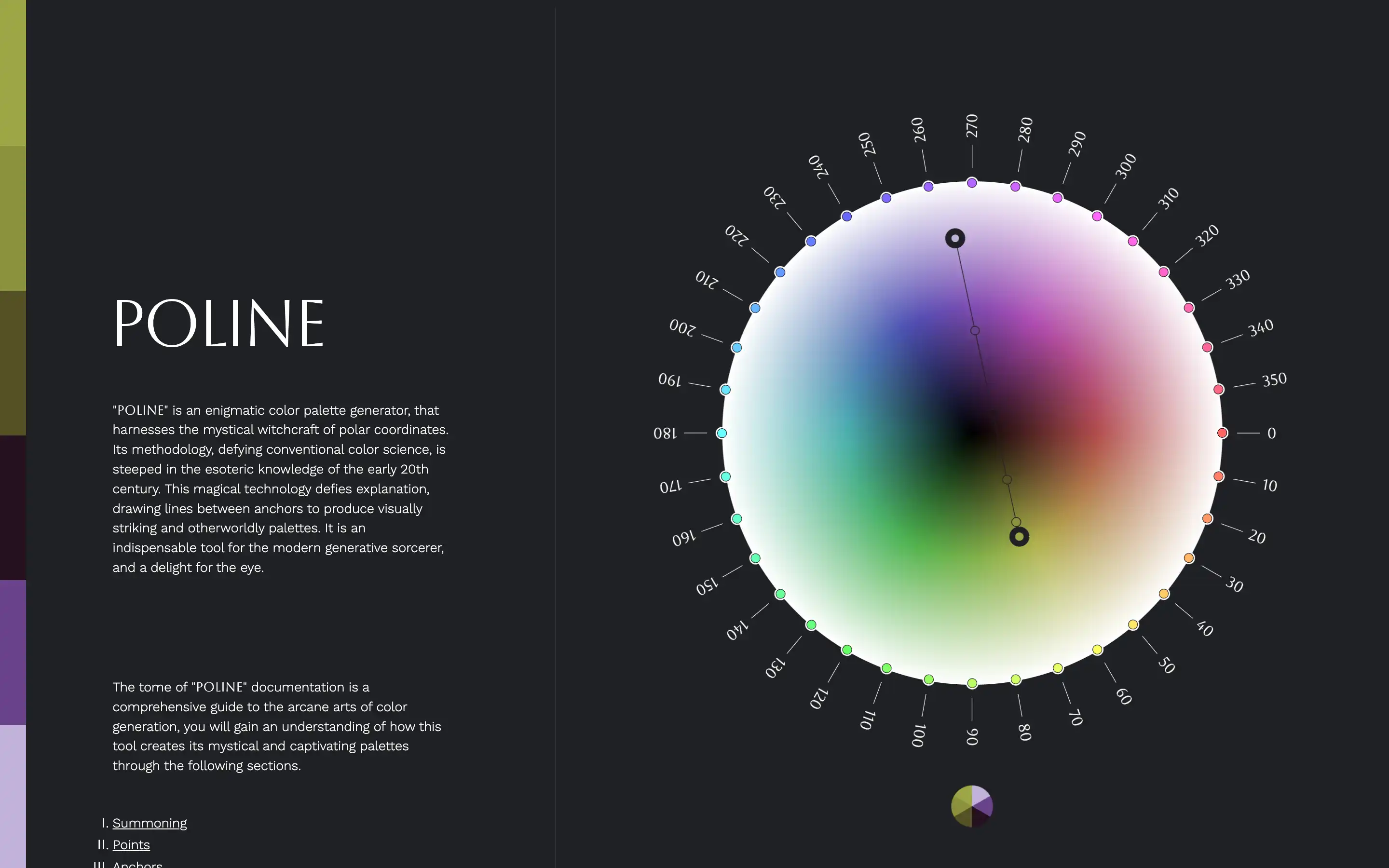 Poline color palette generator with color wheel visualization.