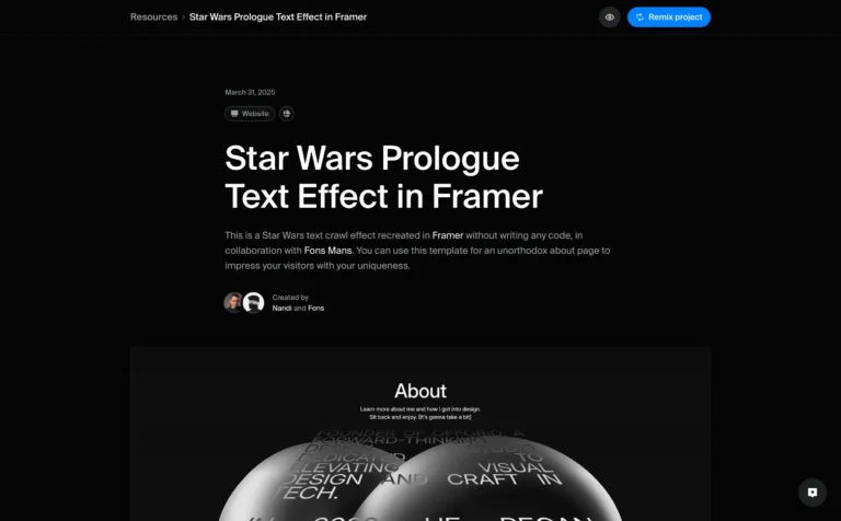 Star Wars Prologue Text Effect in Framer