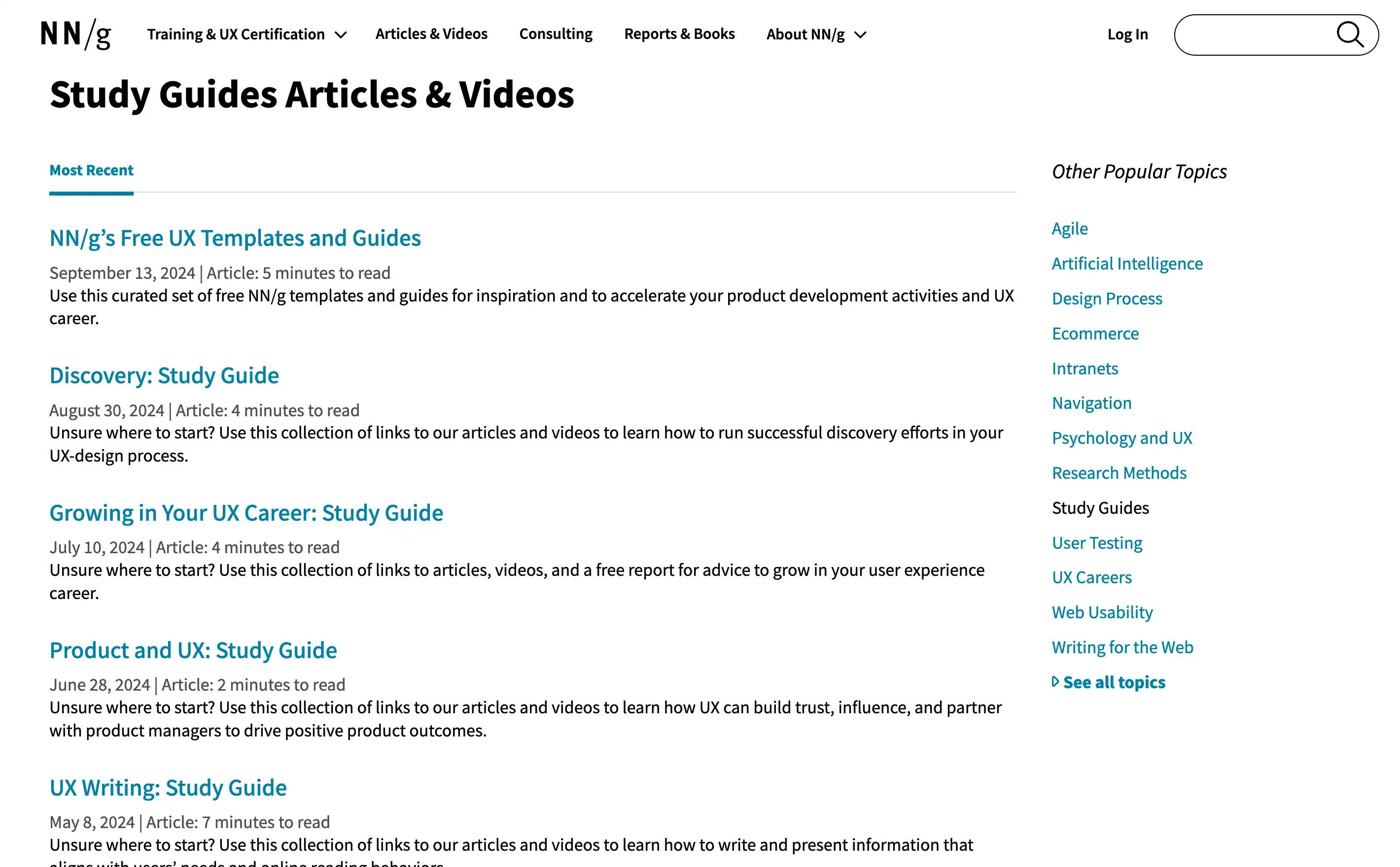UX study guides and articles list