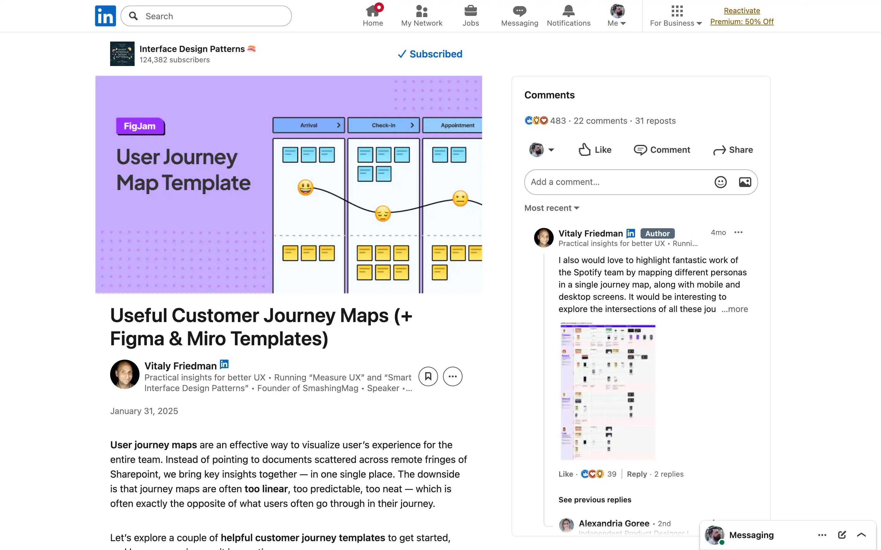 User journey map template with FigJam and Miro logos.