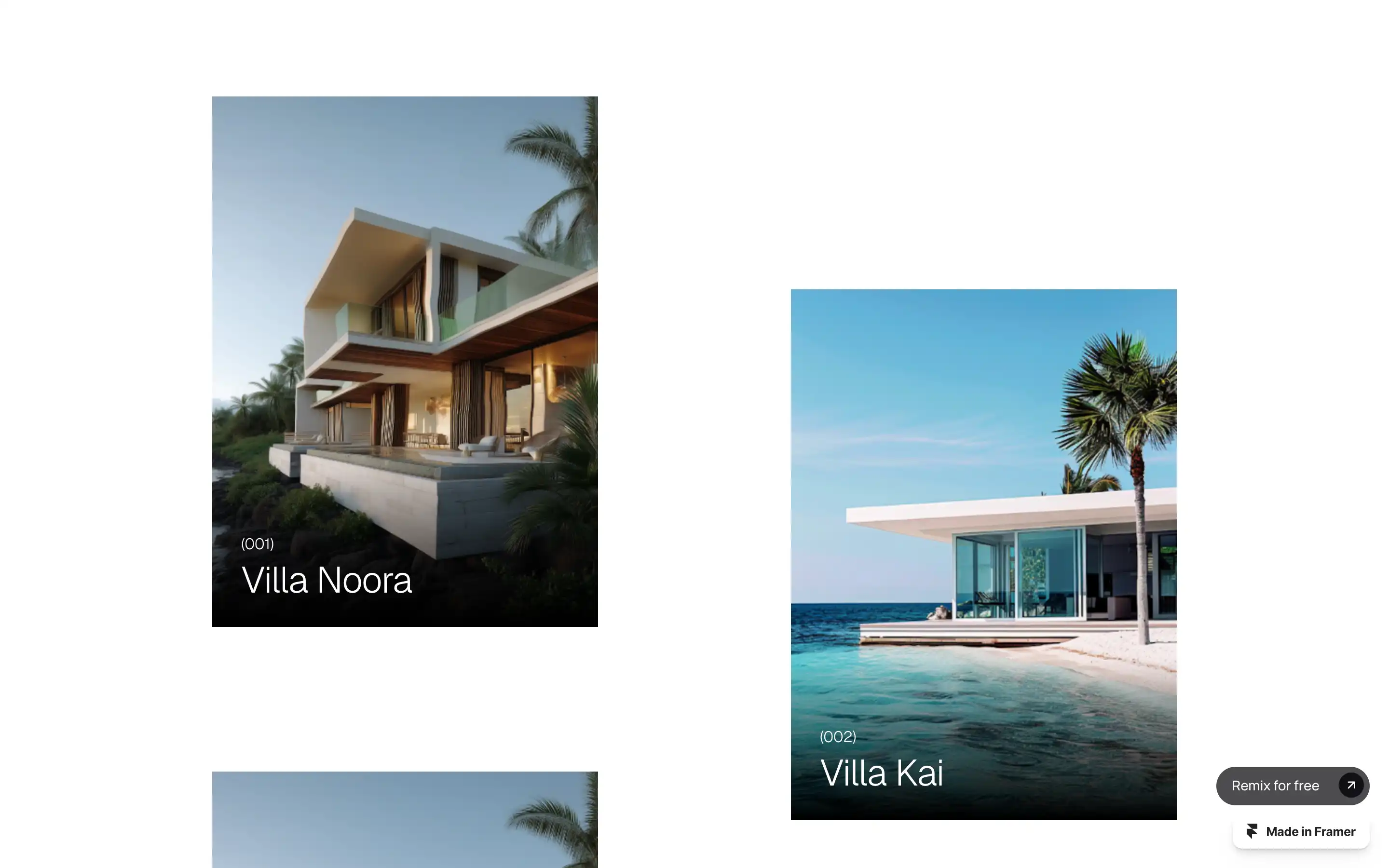 Modern villas by the seaside with palm trees.