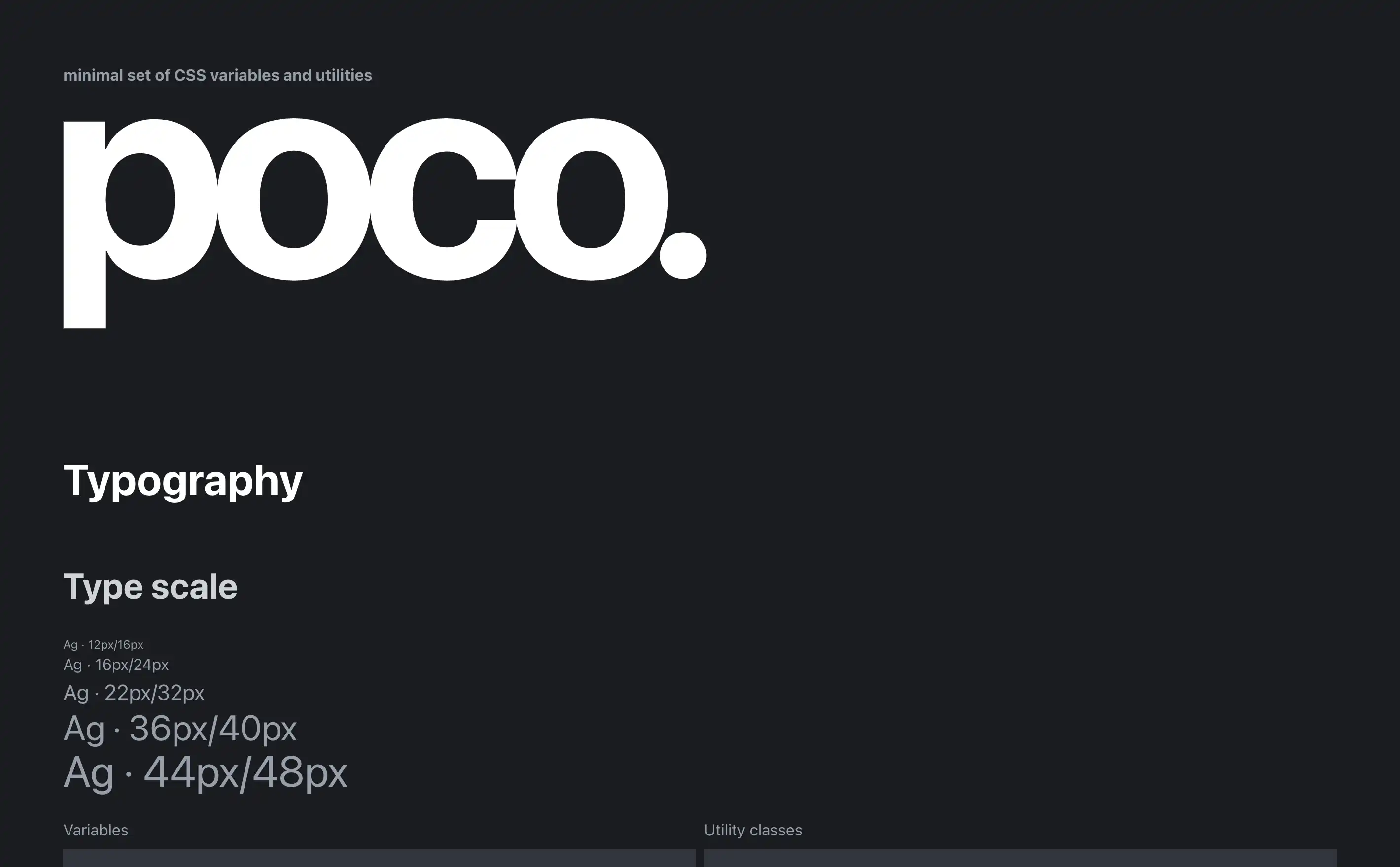 CSS typography variables and utilities display