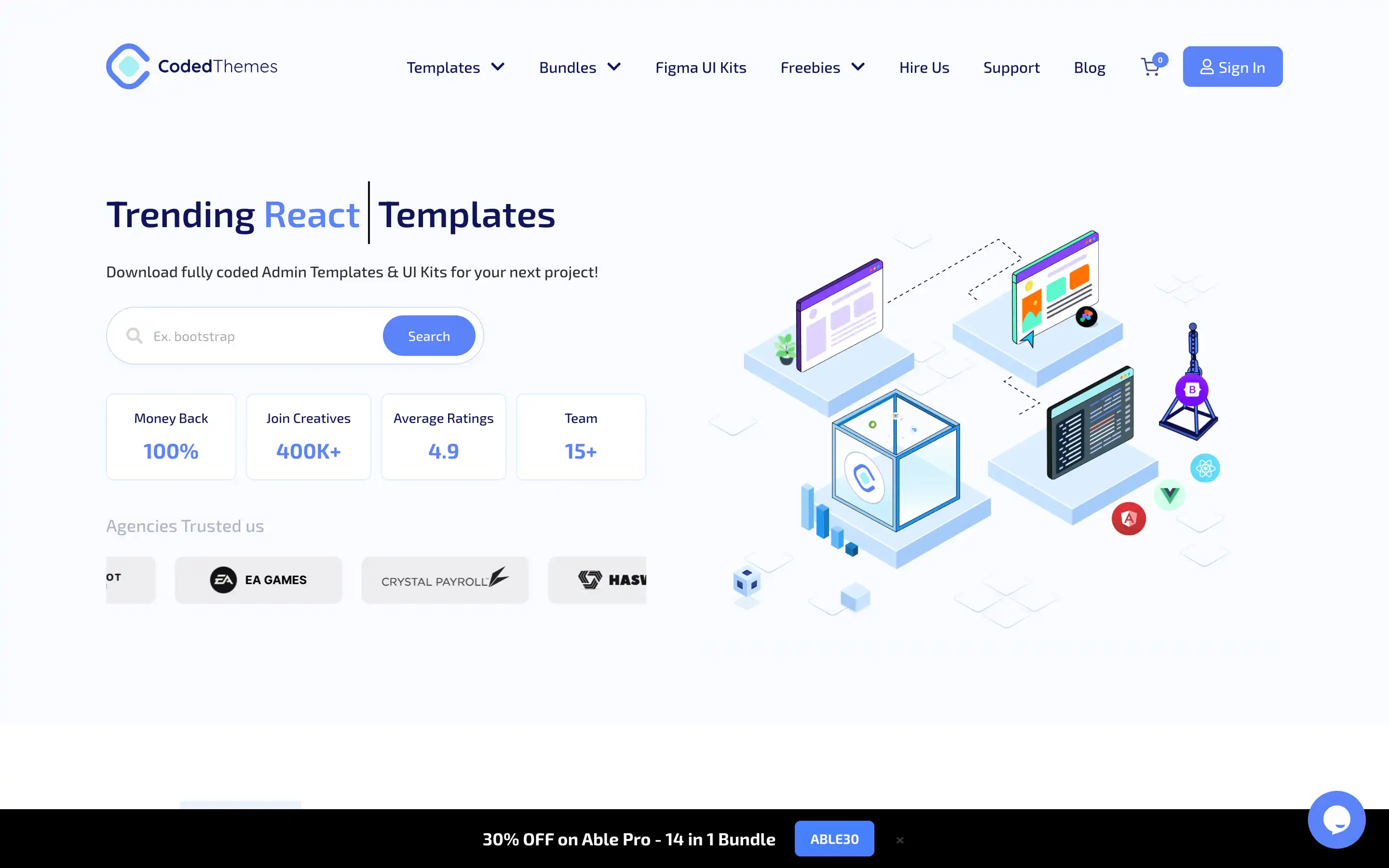Trending React templates for web projects