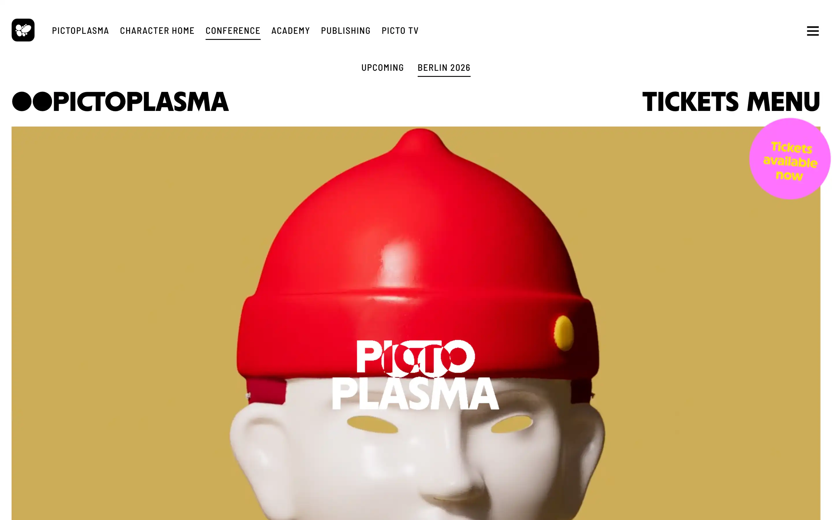 Pictoplasma conference featuring character with red hat.