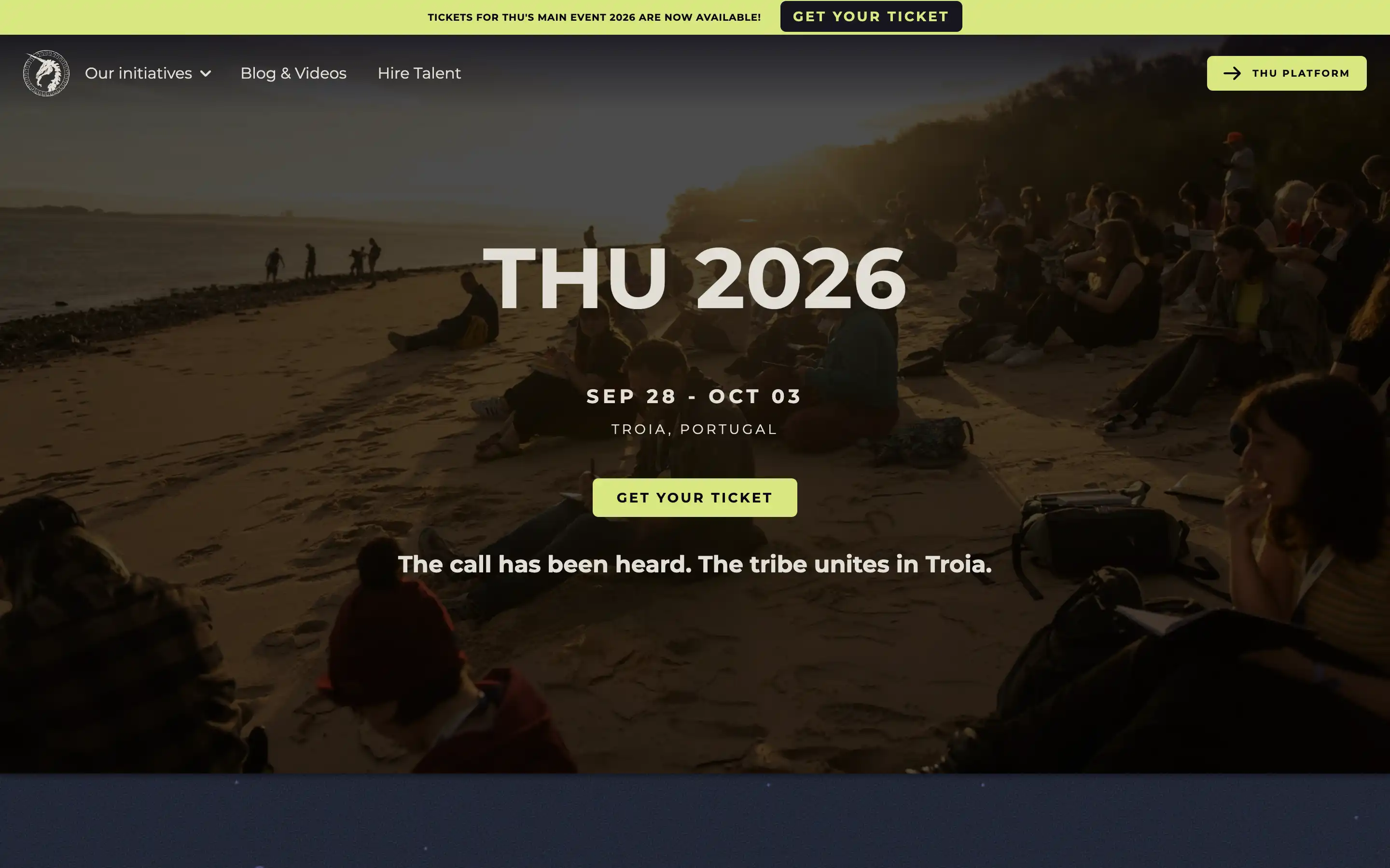 THU 2026 event announcement on a beach.