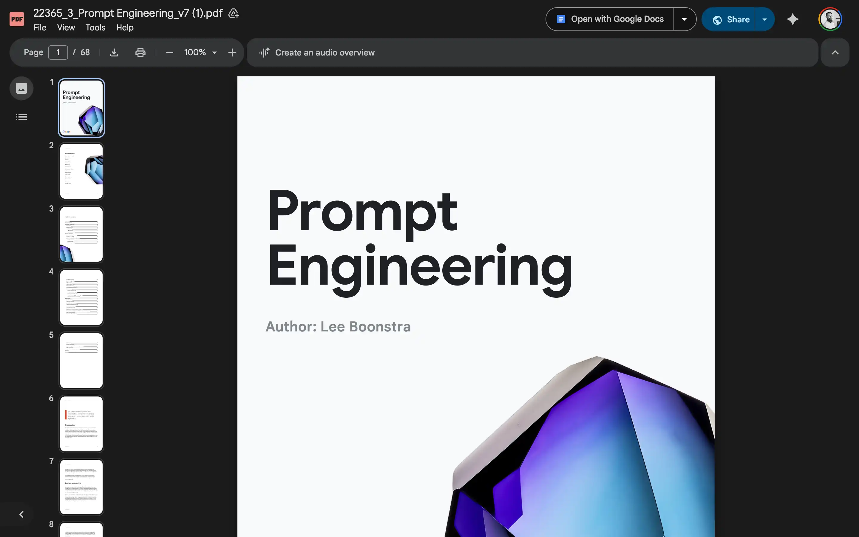 Cover of Prompt Engineering book with crystal image.
