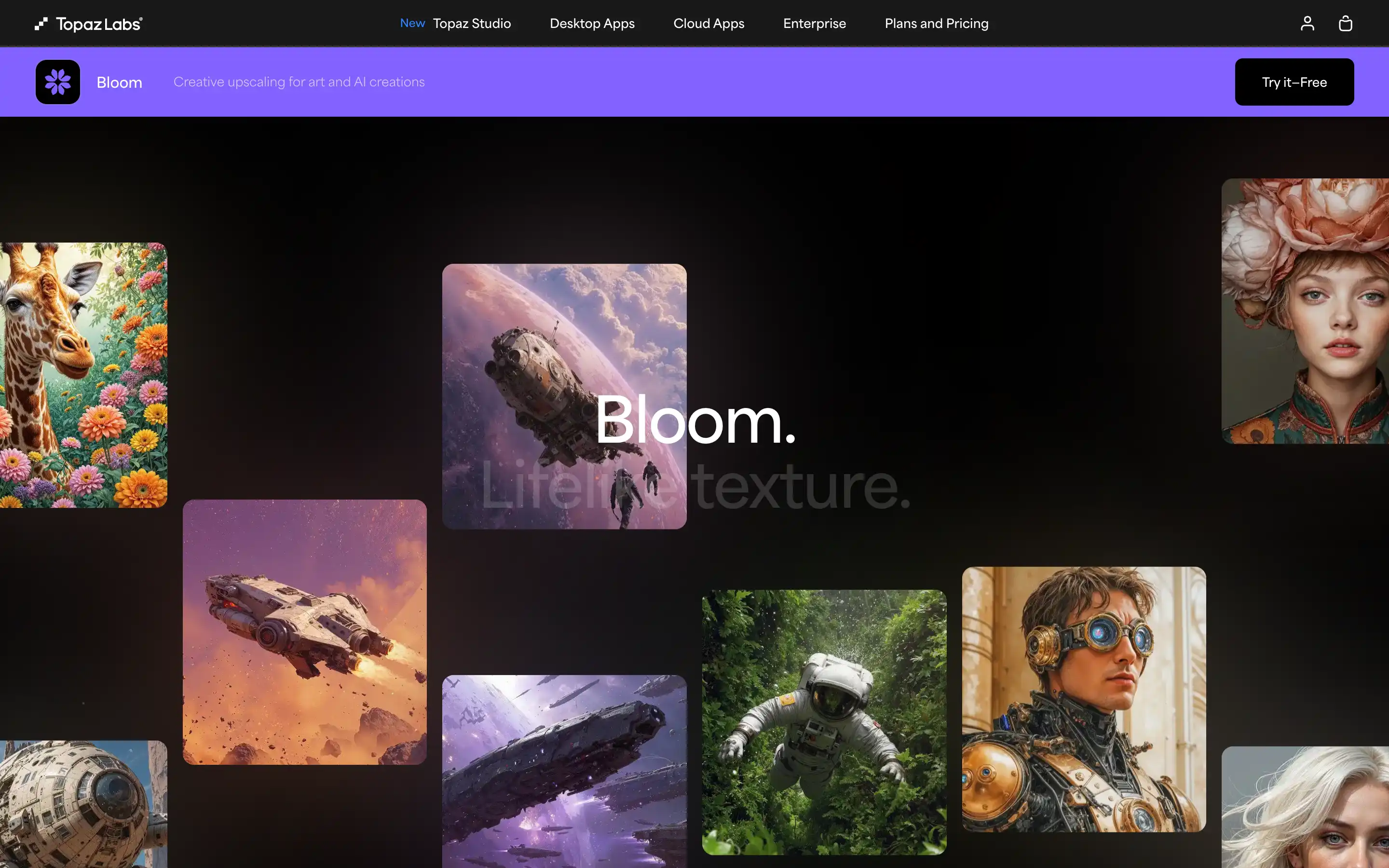 Topaz Labs Bloom creative upscaling and AI gallery.