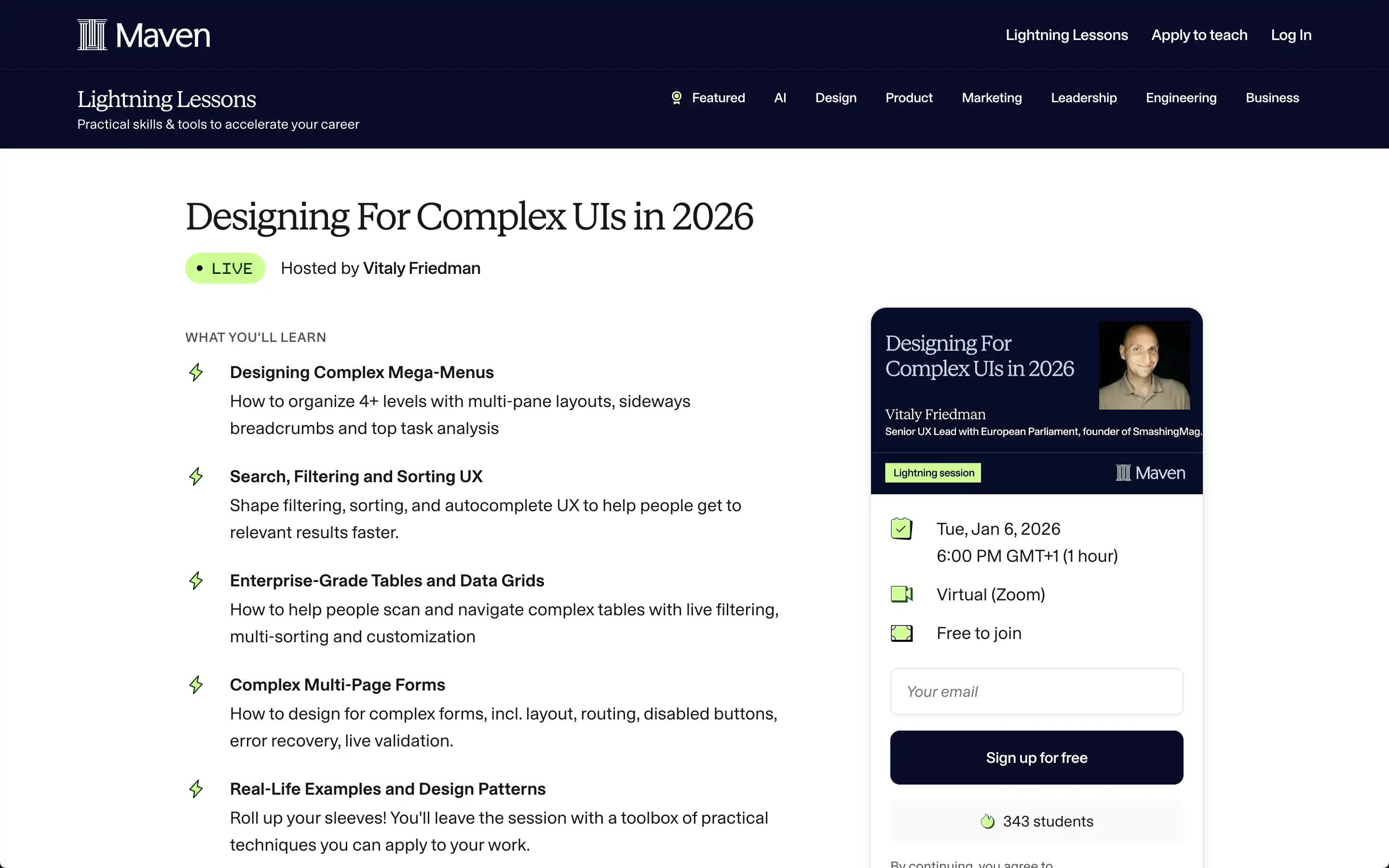Designing Complex UIs course details for 2026