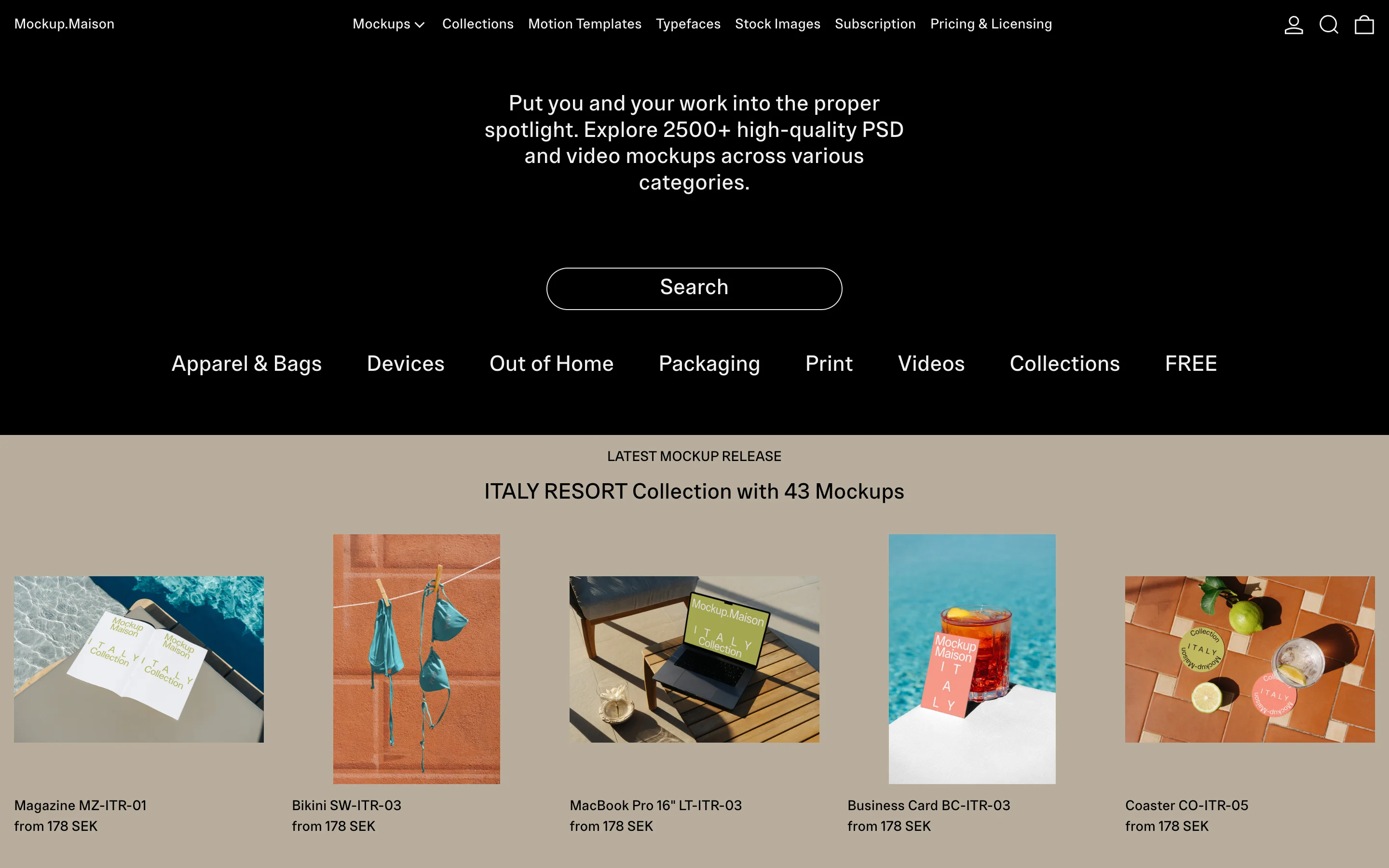 Italy resort mockup collection, apparel and products.