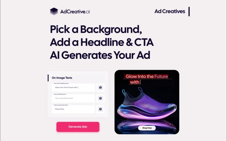AI ad generation with customizable background and CTA.