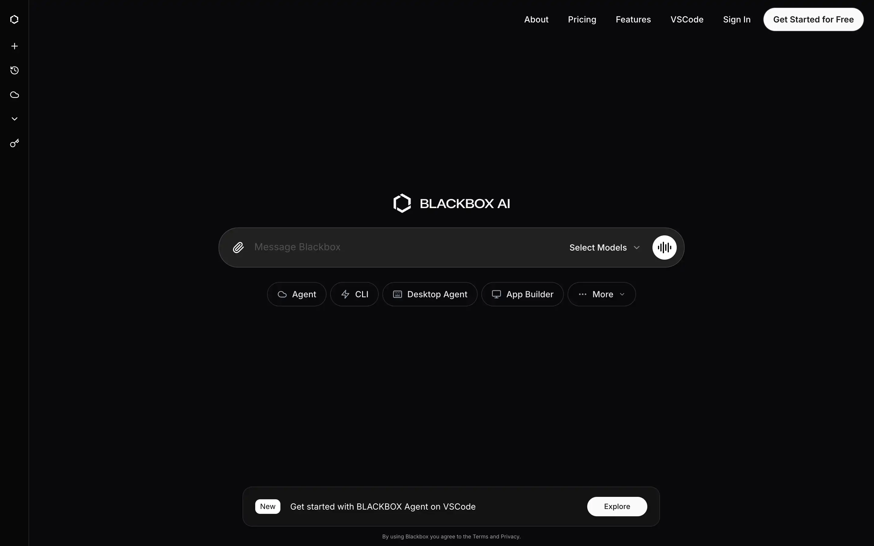 Blackbox AI interface with model selection