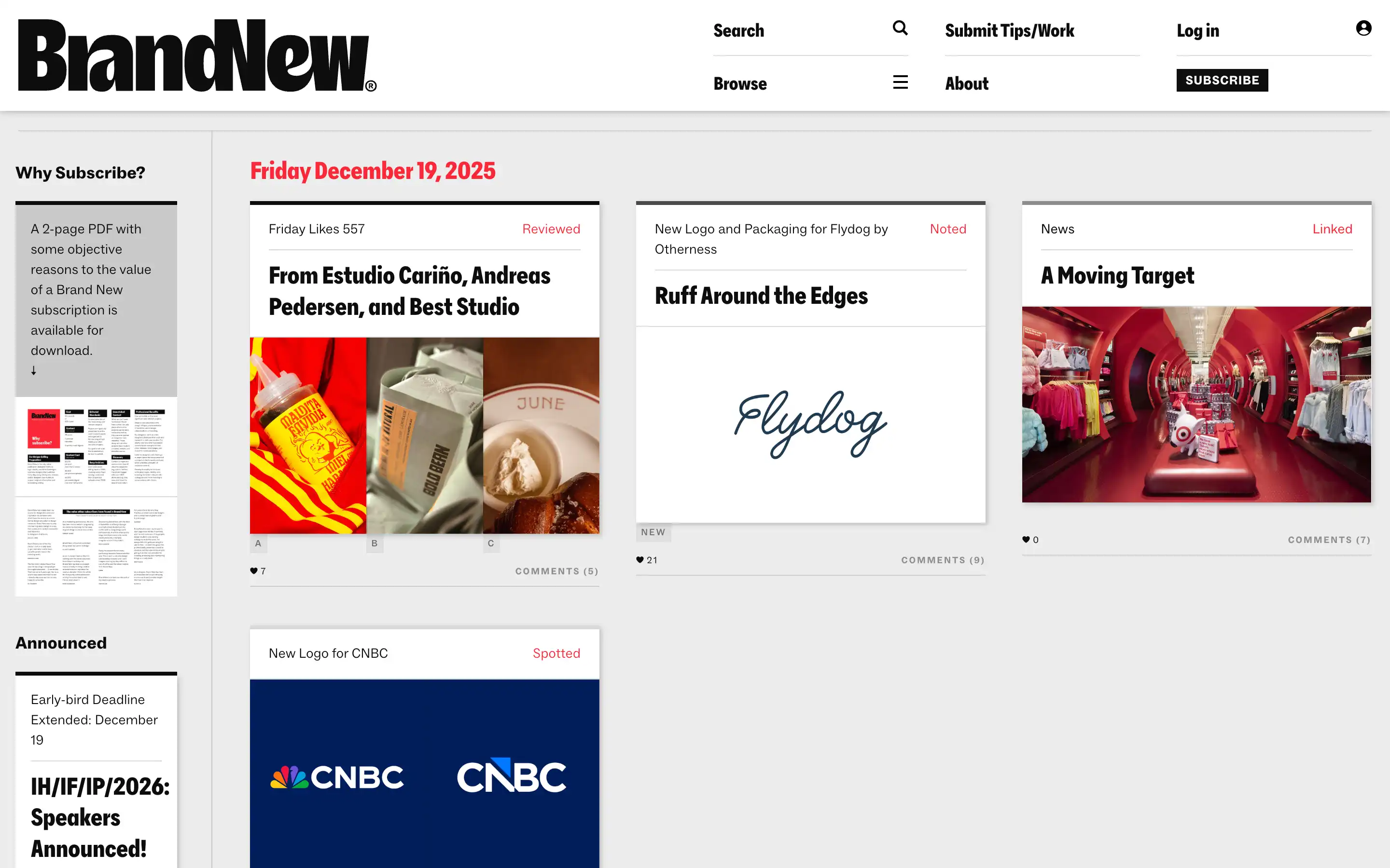 BrandNew homepage with design articles and logos.
