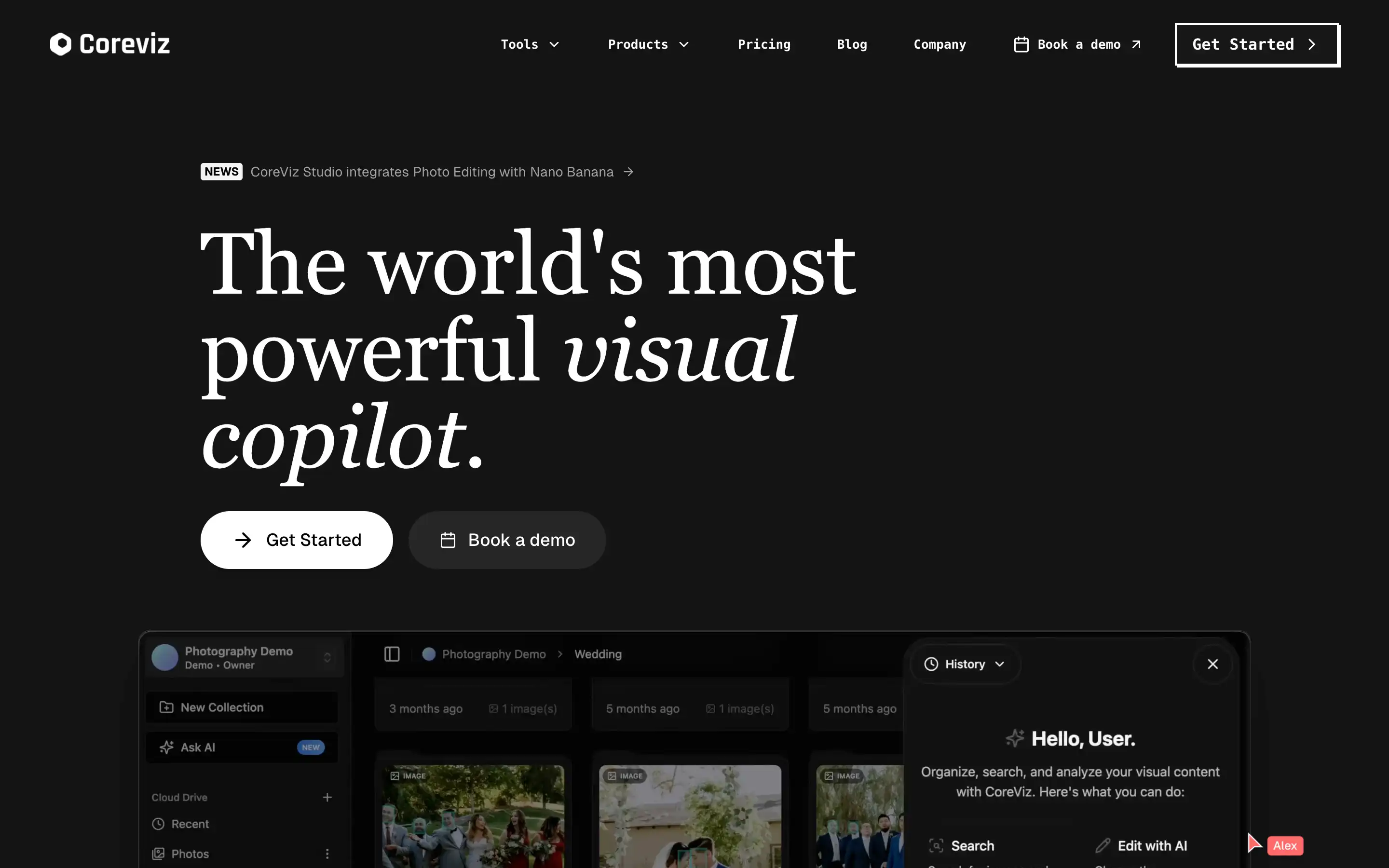 Coreviz homepage showcasing powerful visual copilot features.