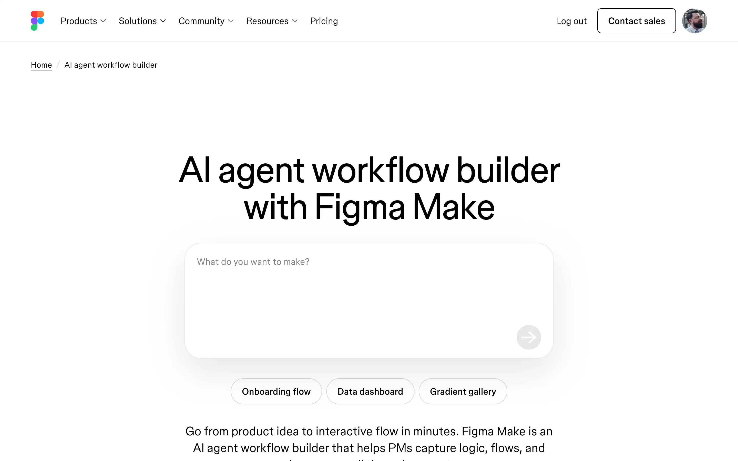 Figma Make AI agent workflow builder interface screenshot.