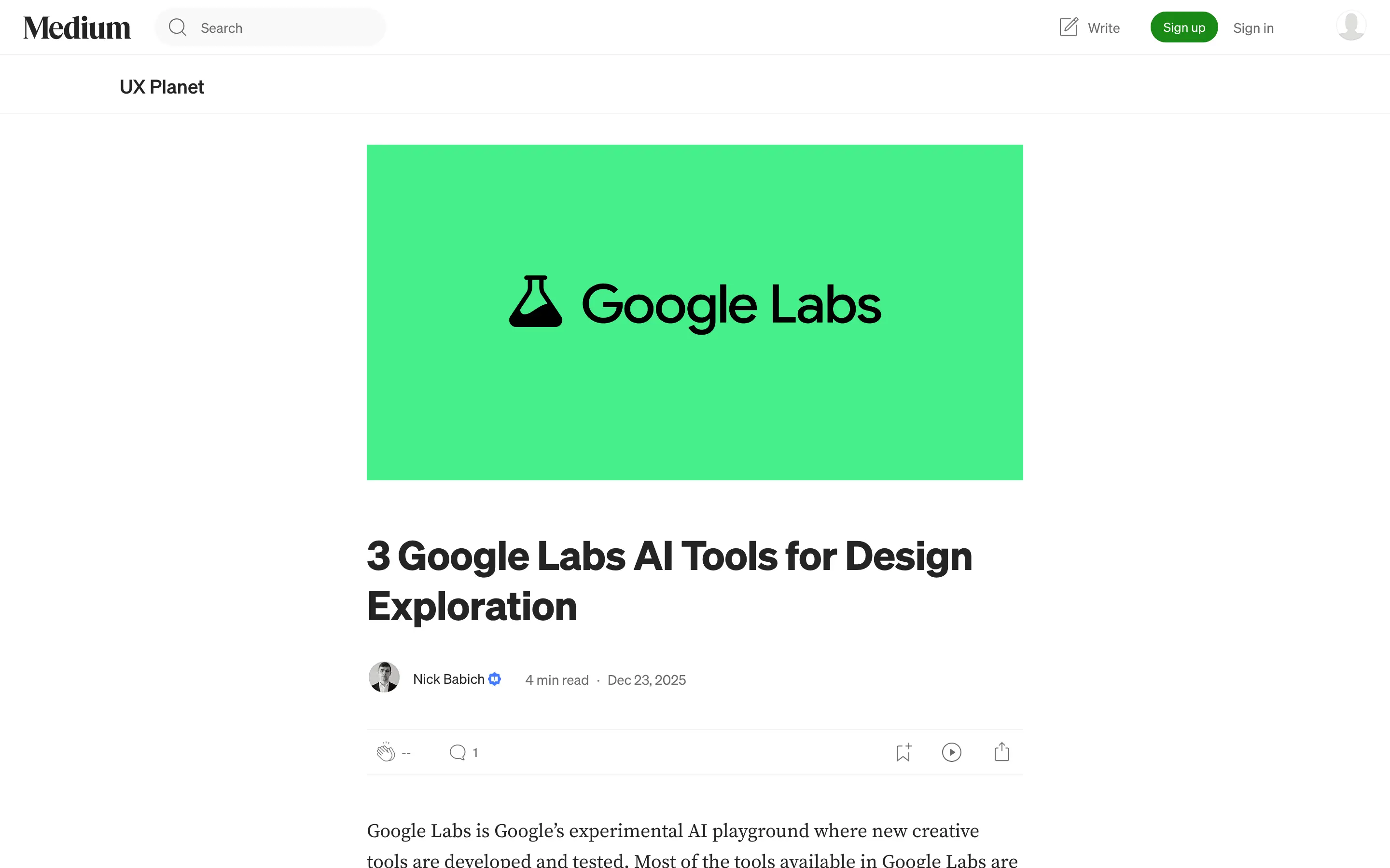Google Labs AI tools for design exploration article