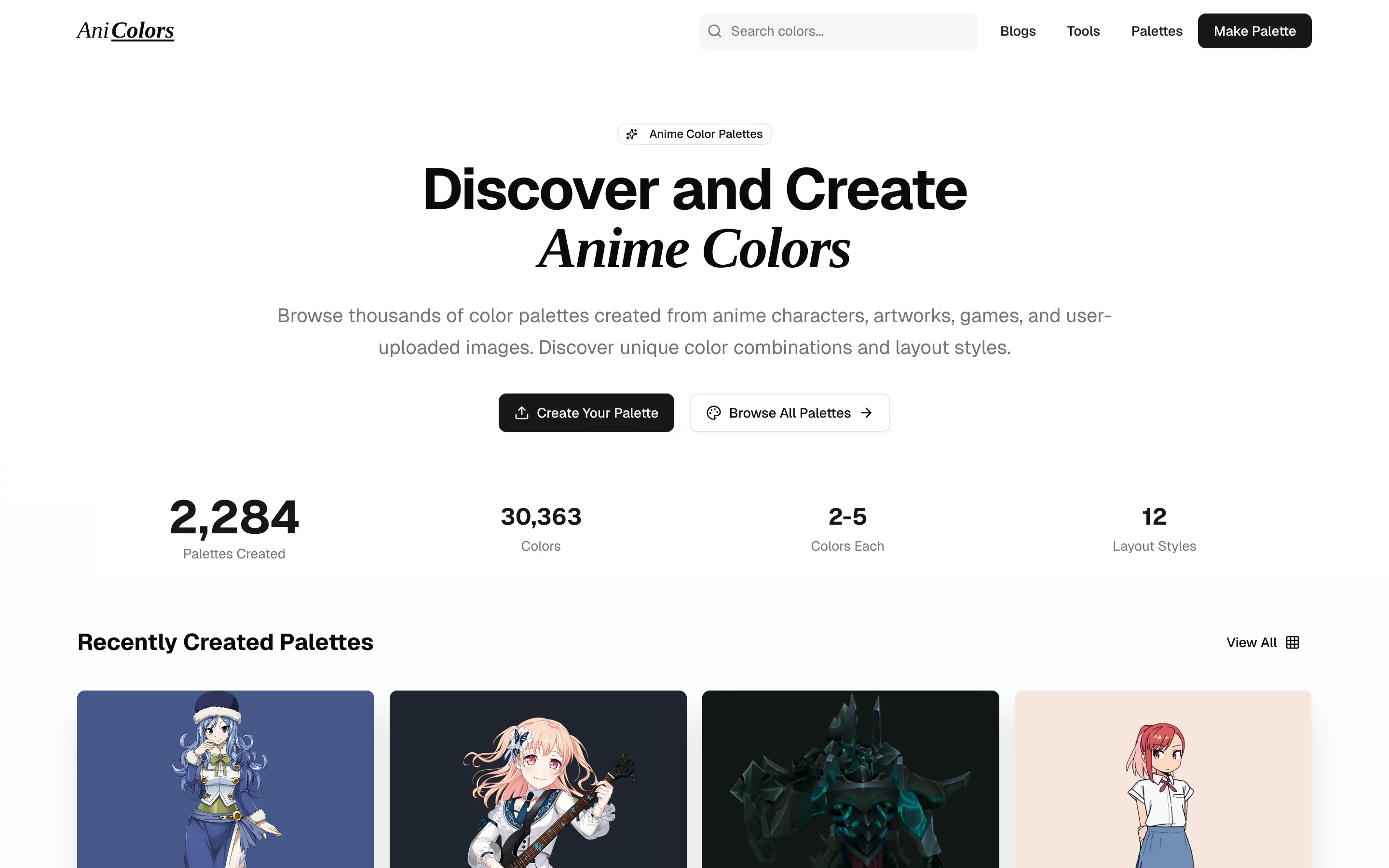 Discover and create anime color palettes online.