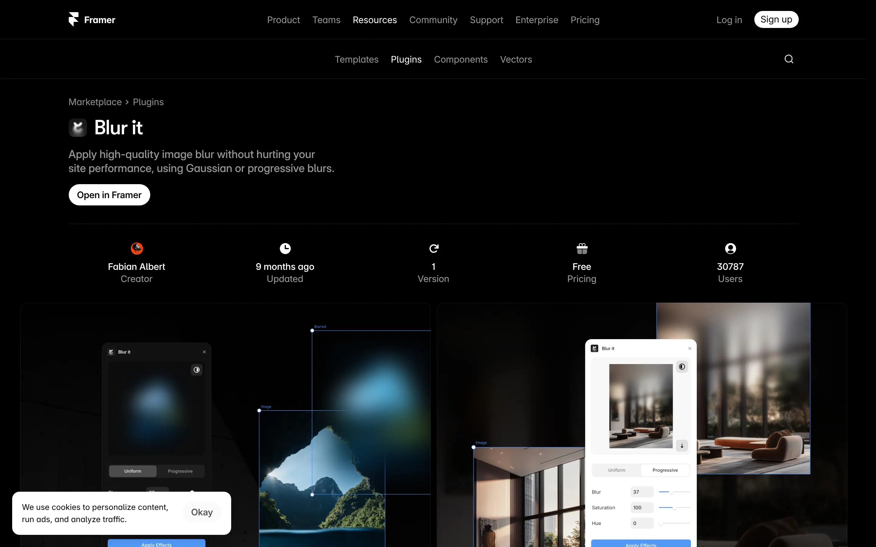 Framer plugin Blur it for image blurring effects.