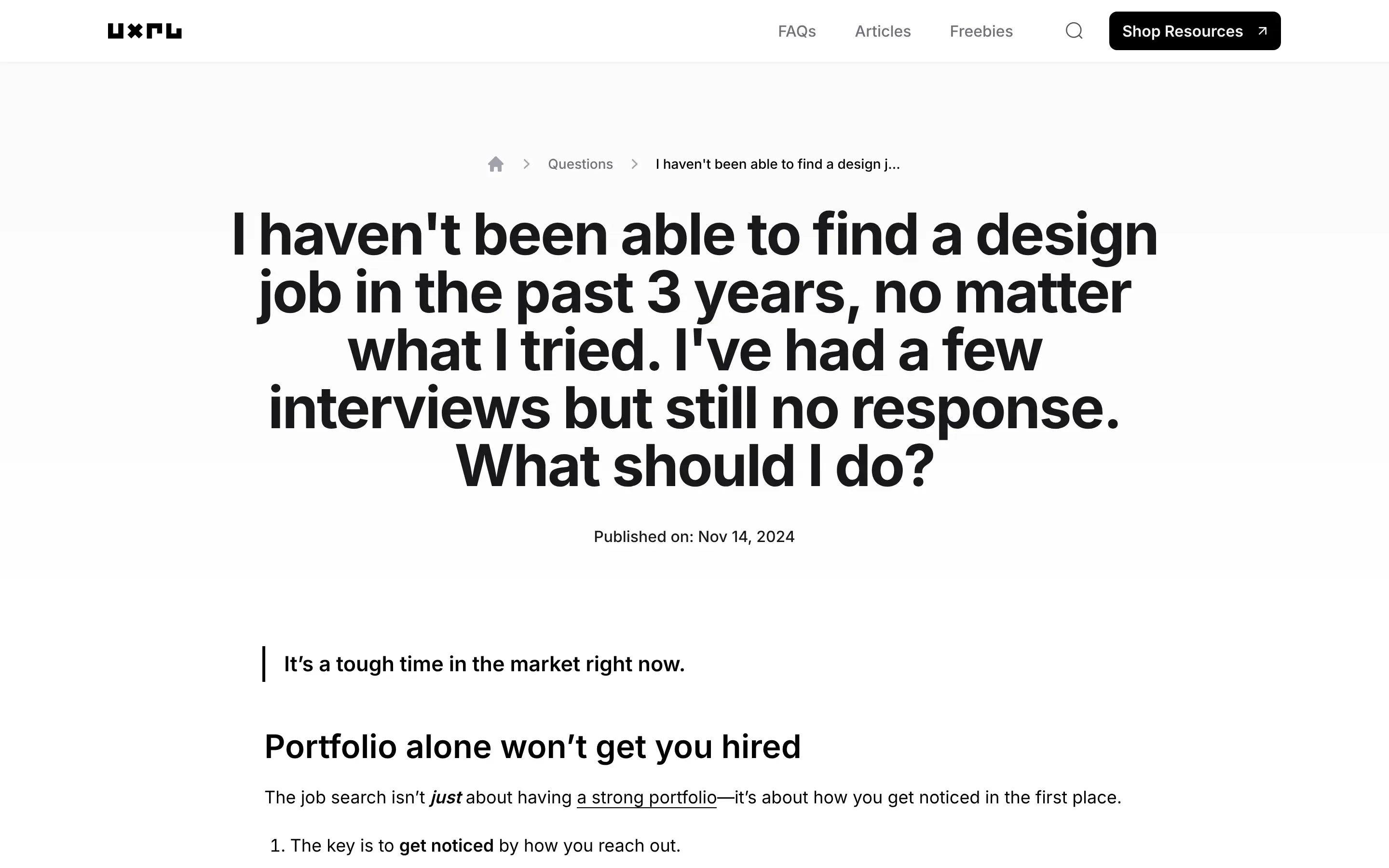 Design job search advice article headline
