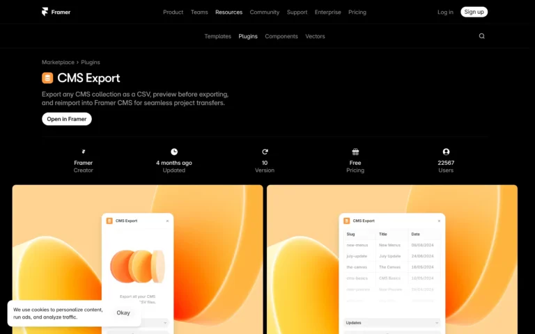CMS Export for Framer: Export CMS Collections to CSV