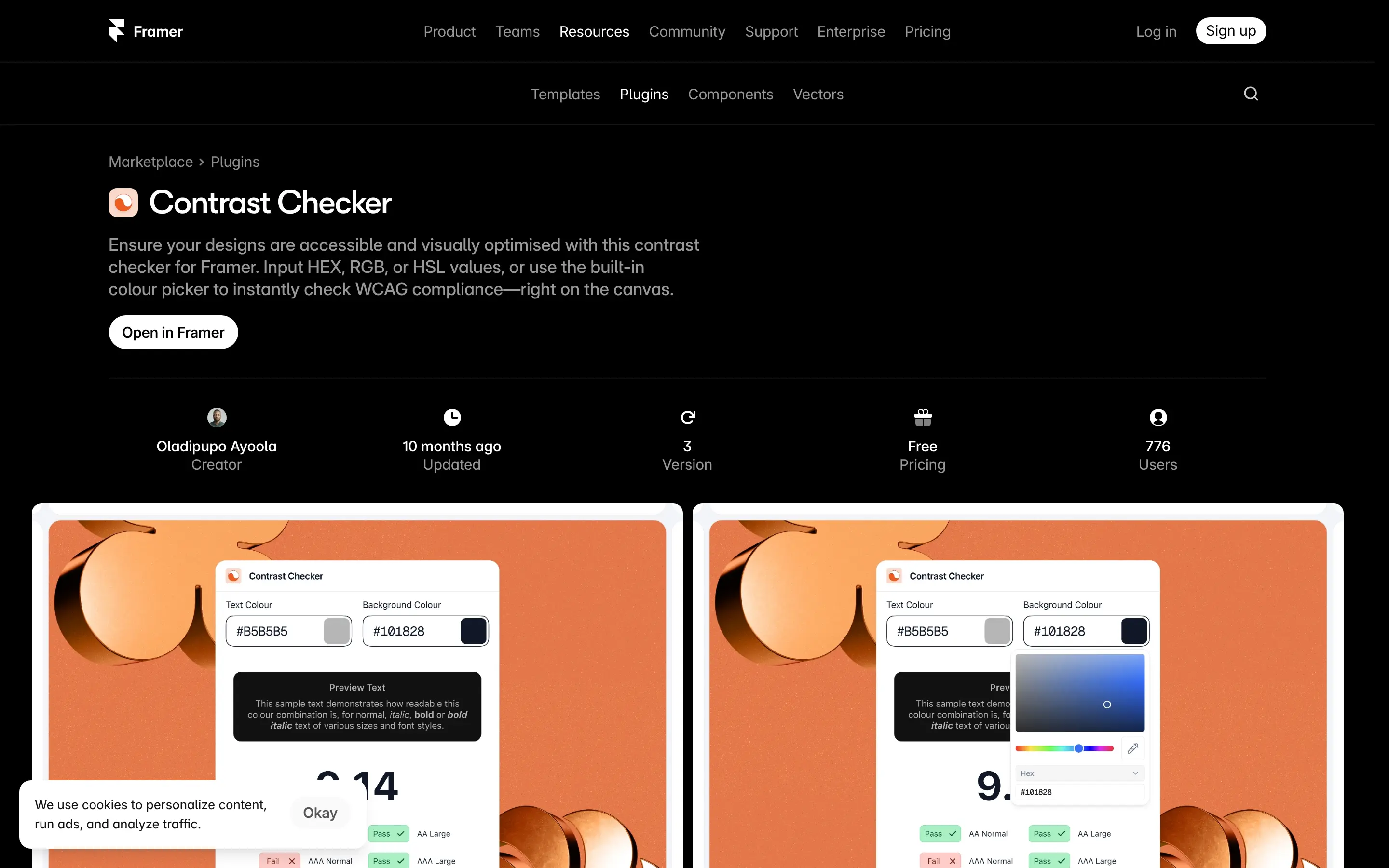 Framer contrast checker plugin interface screenshot