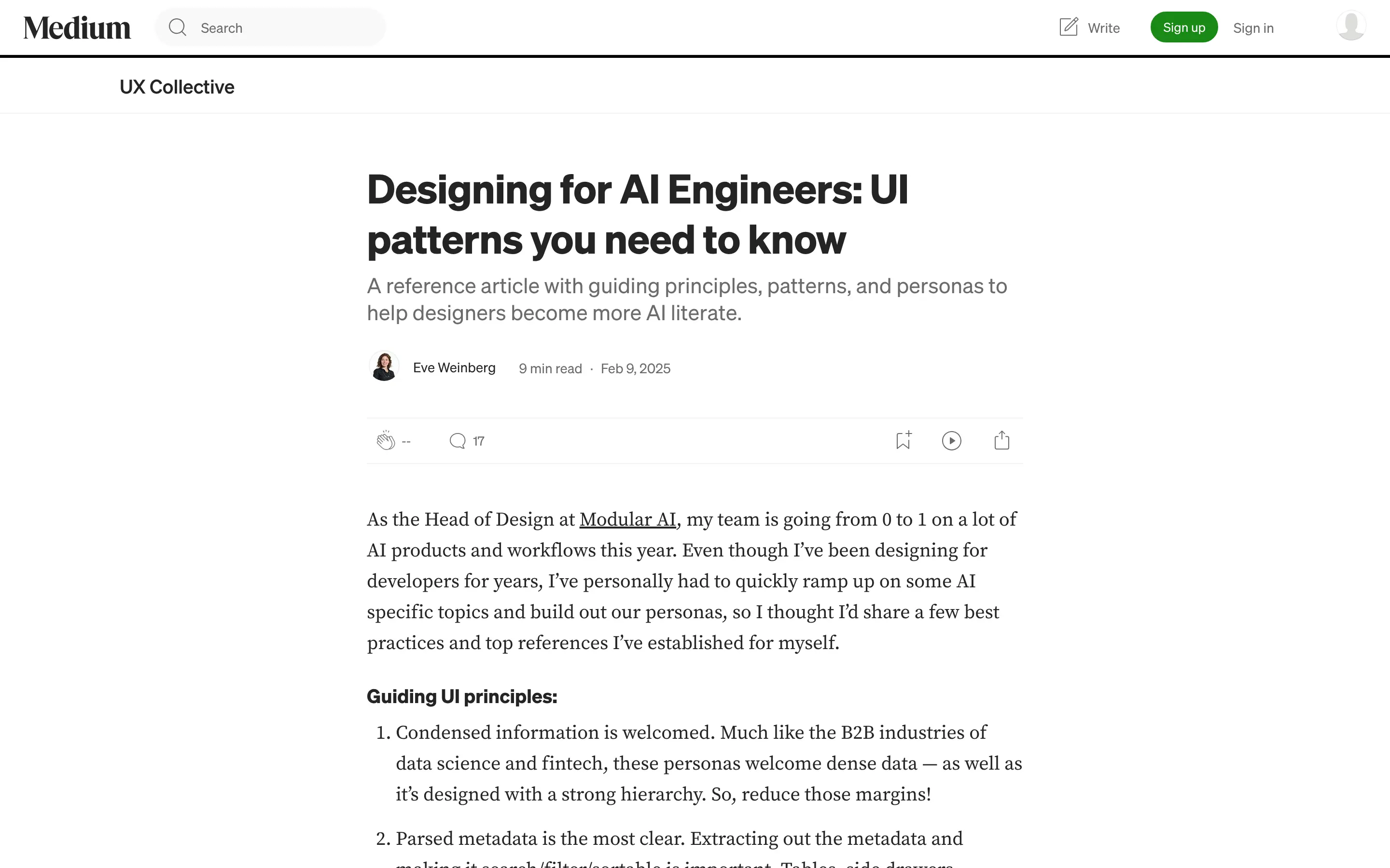 Article on UI patterns for AI engineers