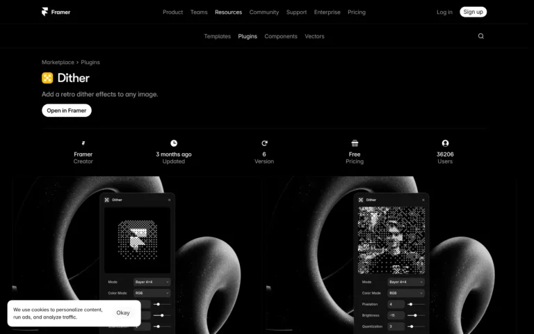 Dither for Framer: Retro Pixel & Dithering Image Effects Plugin