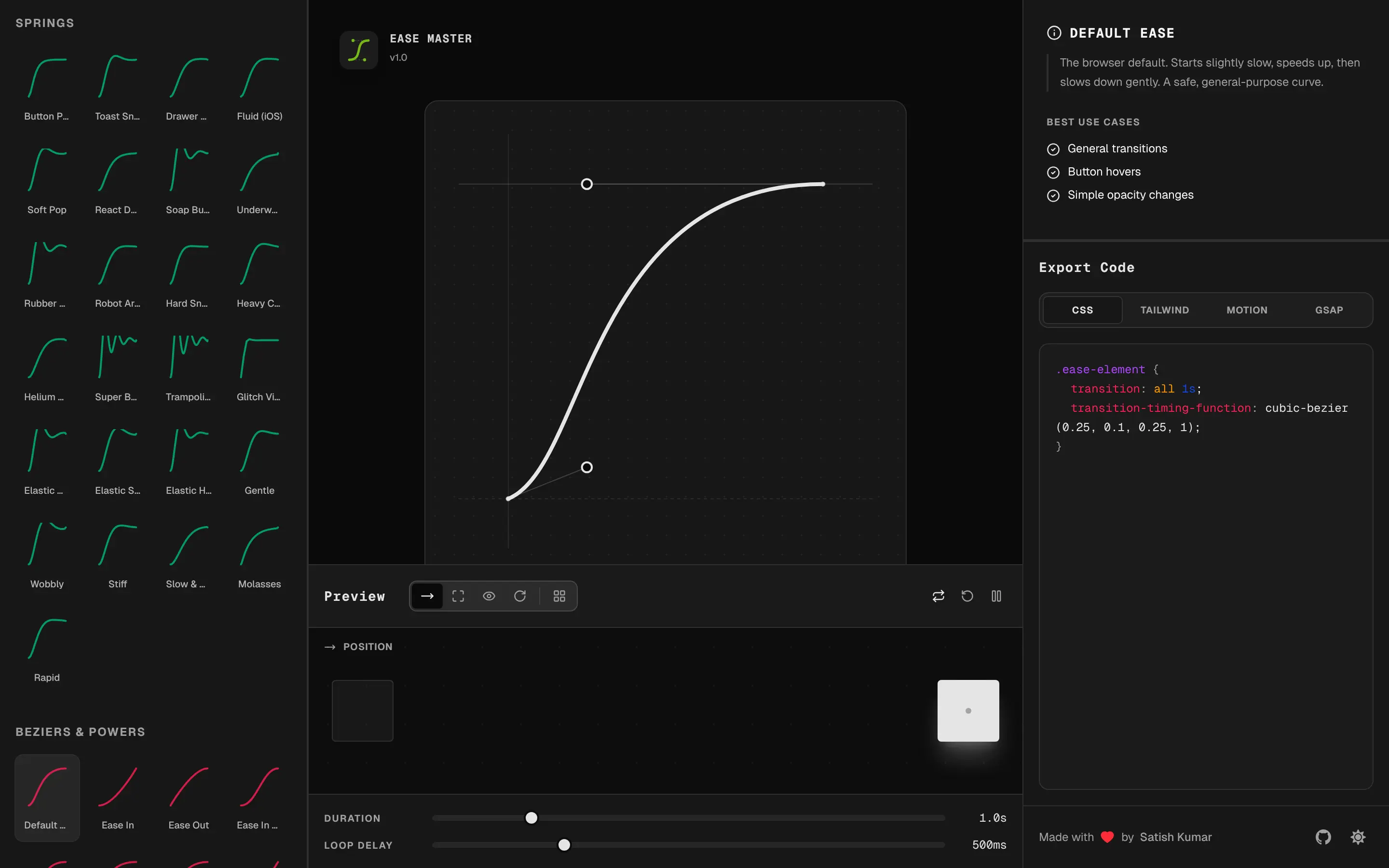 Ease curve customization interface