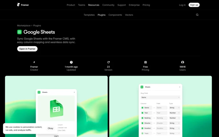 Google Sheets for Framer: Sync Spreadsheet Data to Framer CMS
