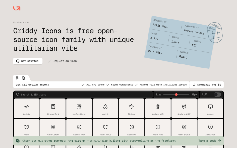 Free Griddy Icons open-source utilitarian icon set.