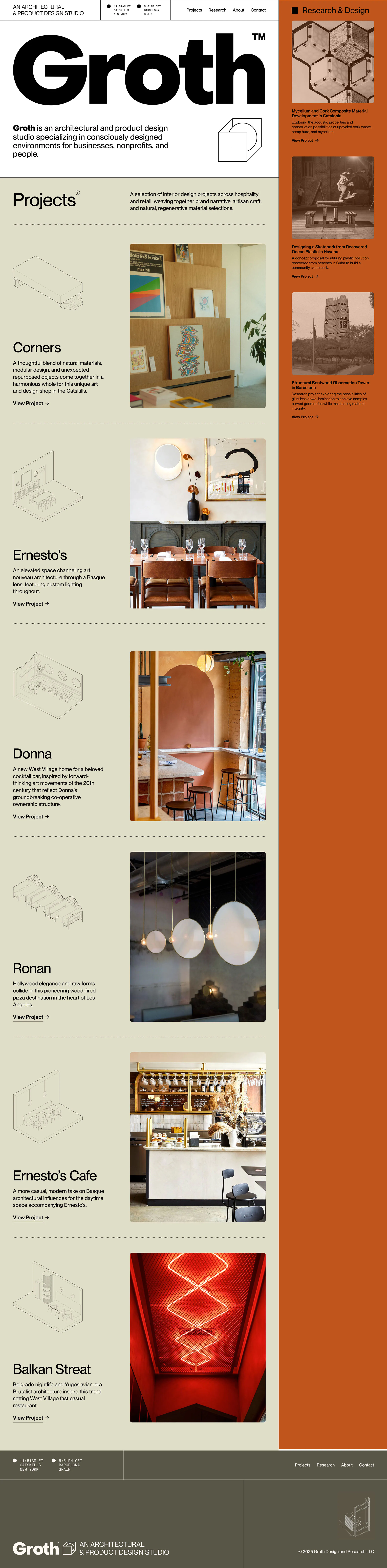 Groth architectural and product design studio homepage