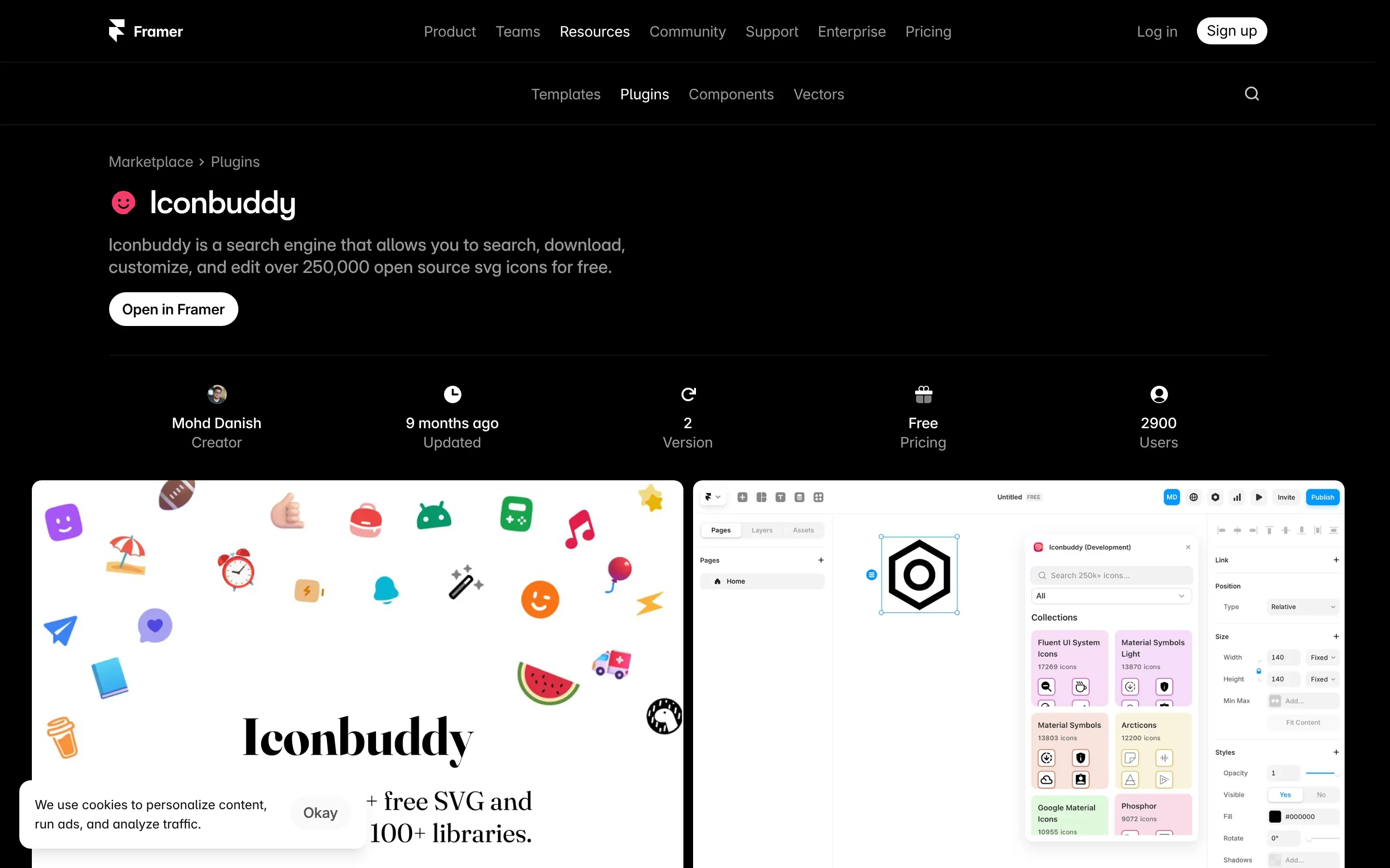 Iconbuddy plugin interface with various SVG icons.