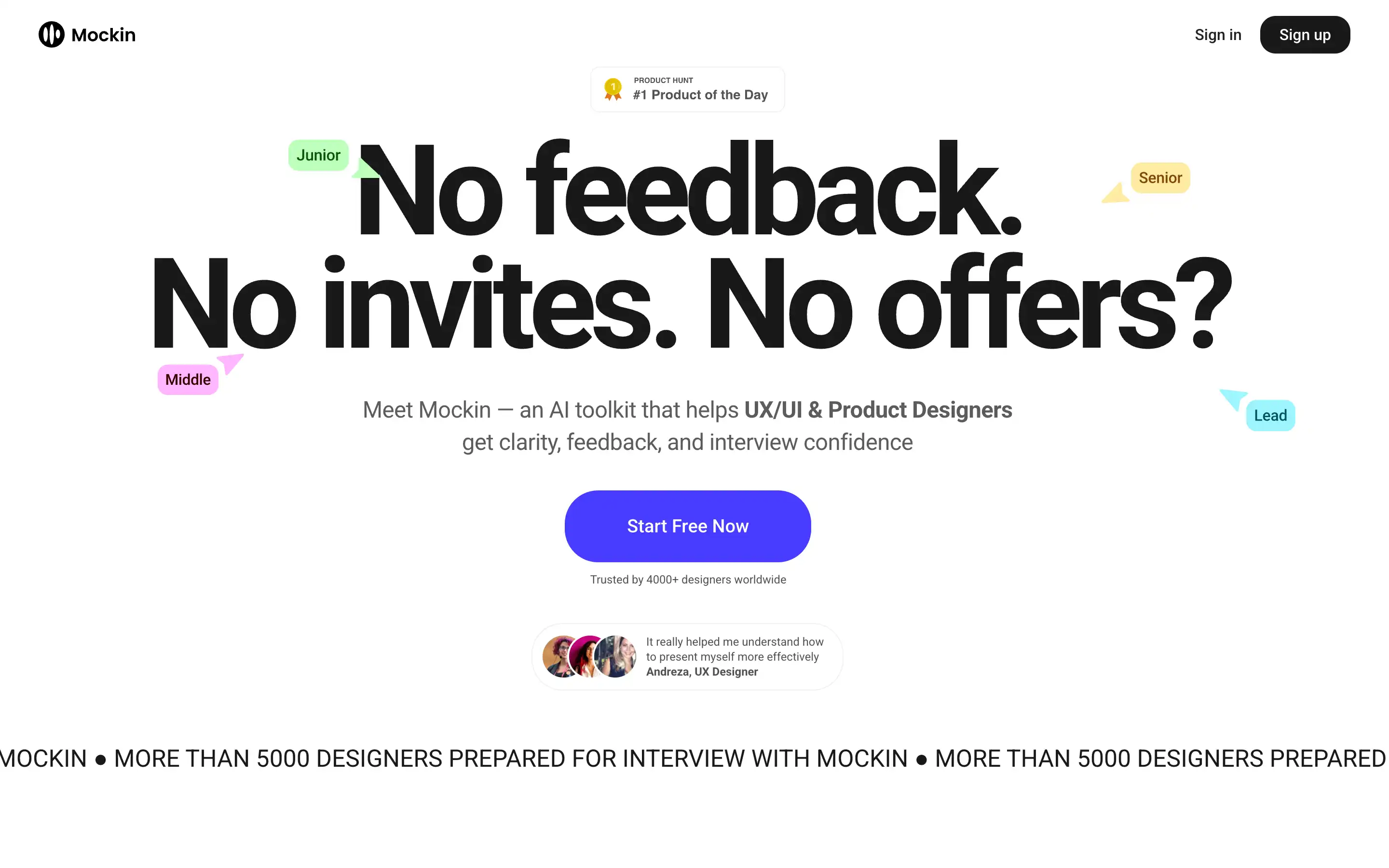 Mockin AI toolkit for UX/UI designer interviews.