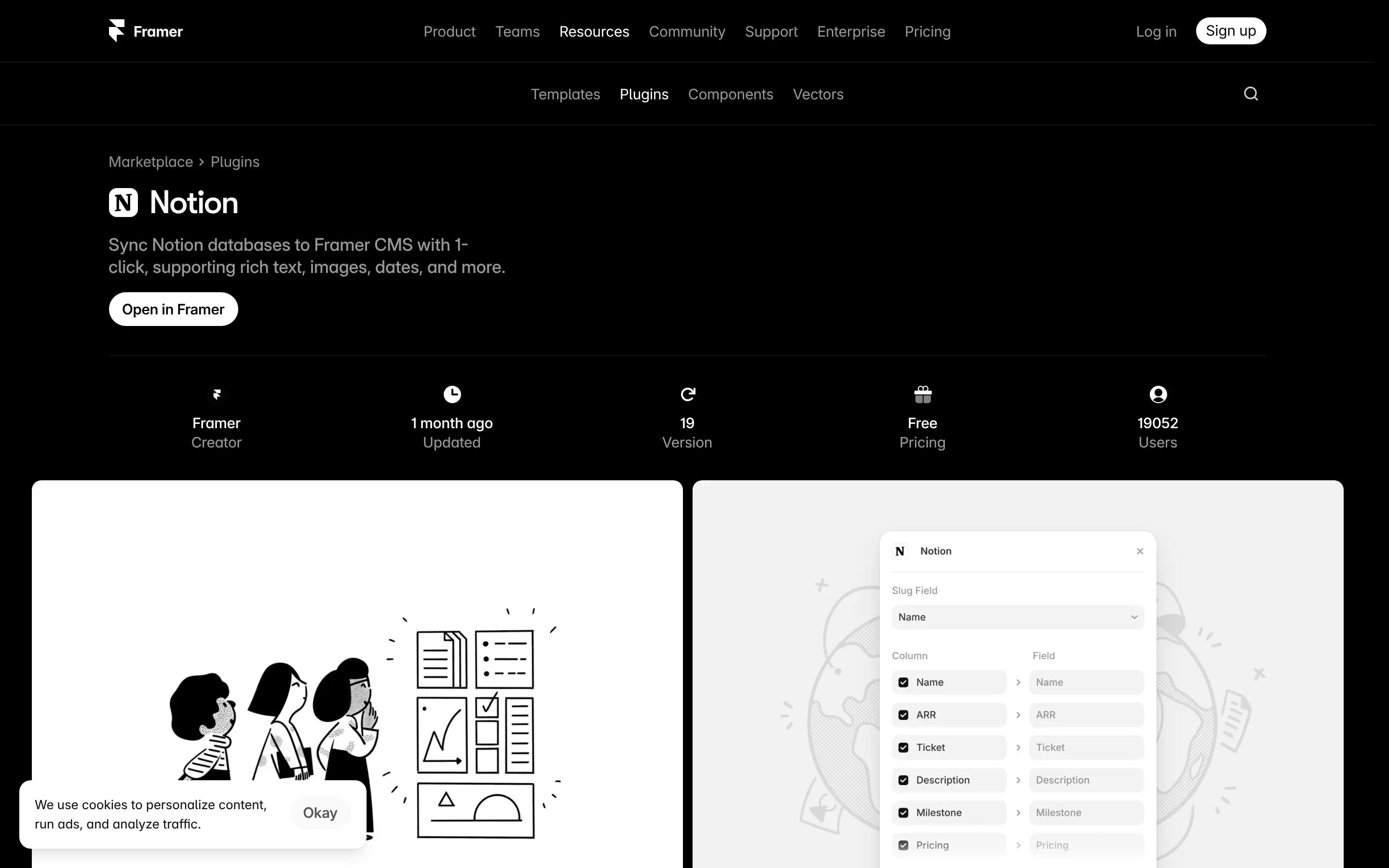 Notion plugin integration with Framer CMS interface.