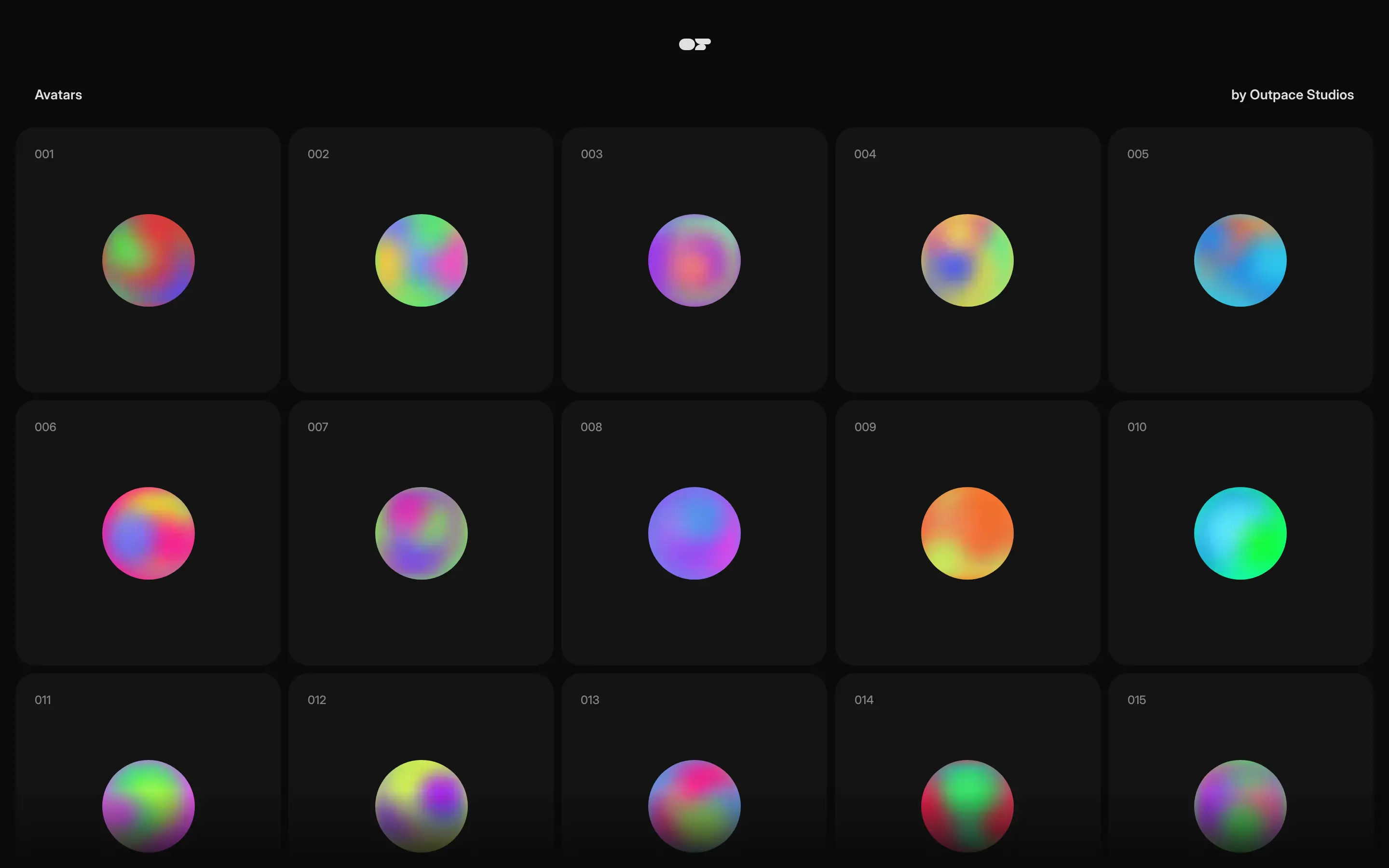 Colorful gradient spheres on dark background grid.