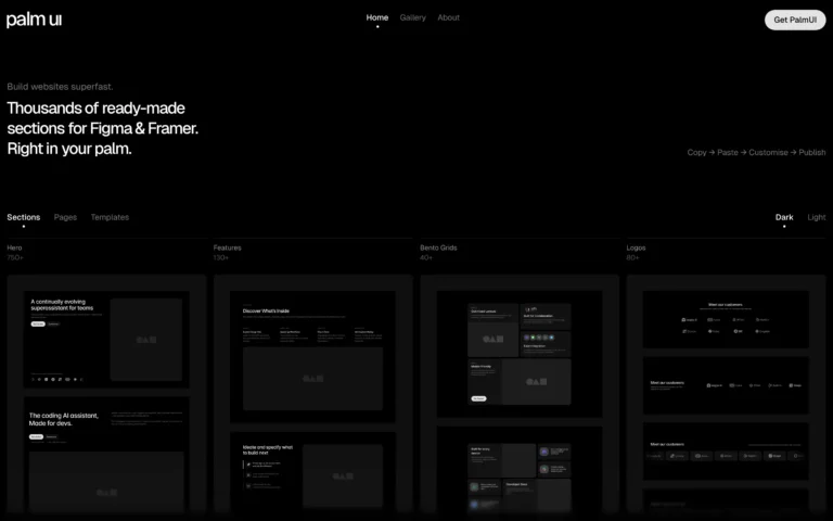 Palm UI: Figma & Framer Website Section Library