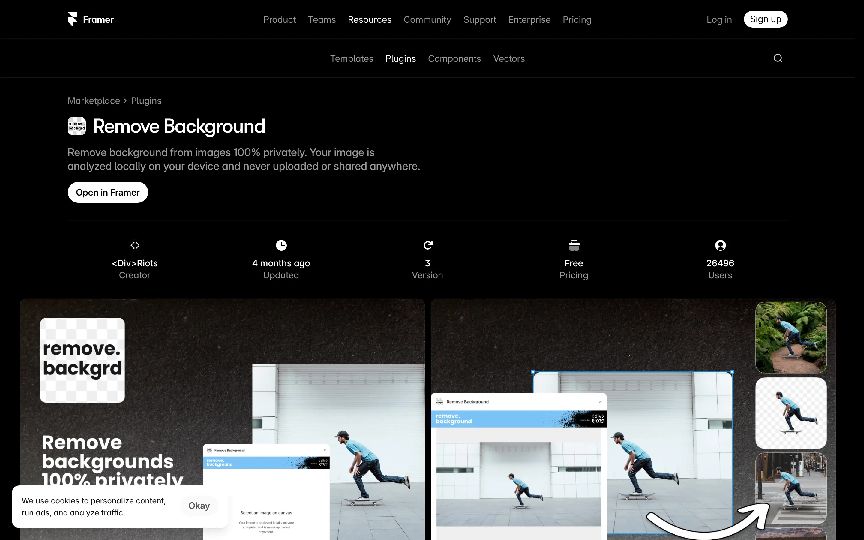 Framer plugin removes image backgrounds privately.